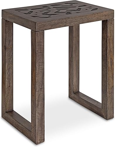 Kate and Laurel Elyria - Mesa auxiliar bohemia grabada, 20 x 14 x 26 pulgadas, color gris, mesa auxiliar moderna para almacenamiento y exhibición