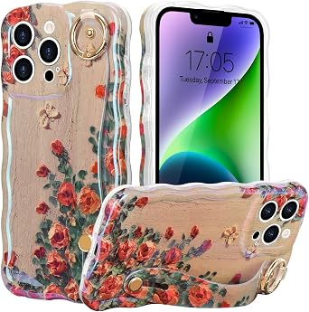 for iPhone 13 Pro Case Floral Curly Wavy Bumper Colorful Retro Oil