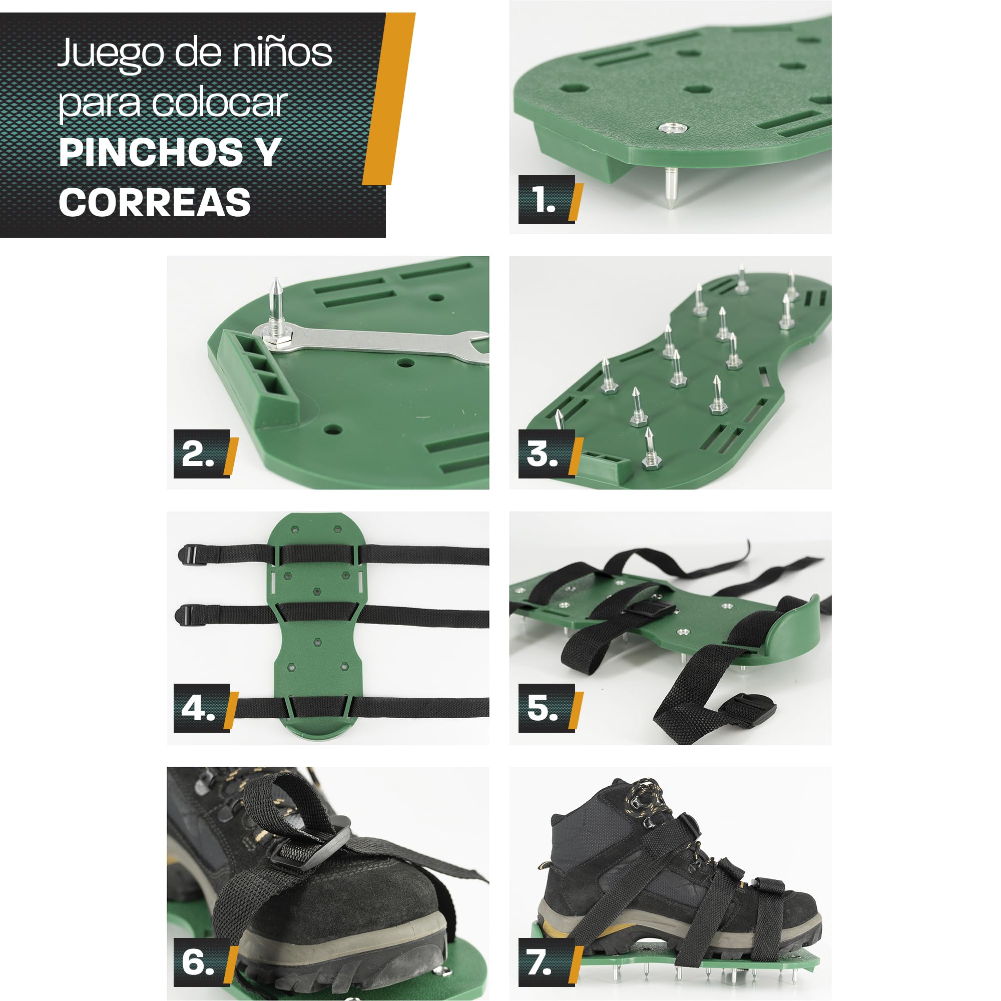Hinrichs Zapatos Aireador para Cesped - 2 Zapatos de Aireador de Cesped Suela de 30 x 13,3 cm y Púas de 25 mm; Zapatos de Aireador Jardin de Tamaño Ajustable - Aireador Cesped Rodillo
