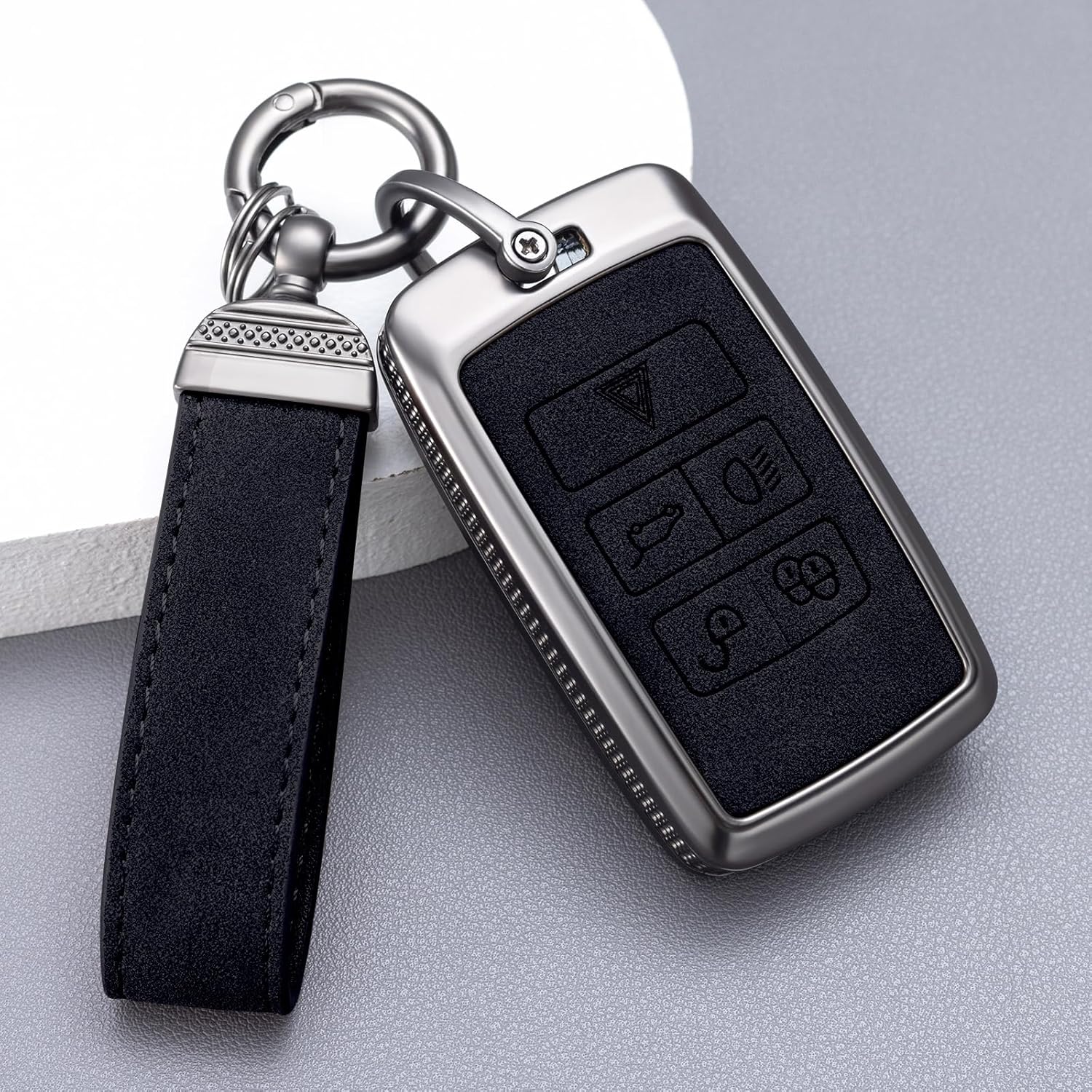 YO&YOYE for Land Rover Key Fob Cover with Keychain Leather Key Case Protector Compatible with Land Rover Vogue Range Discovery Rover Sport (Model2, Black) - Image 5