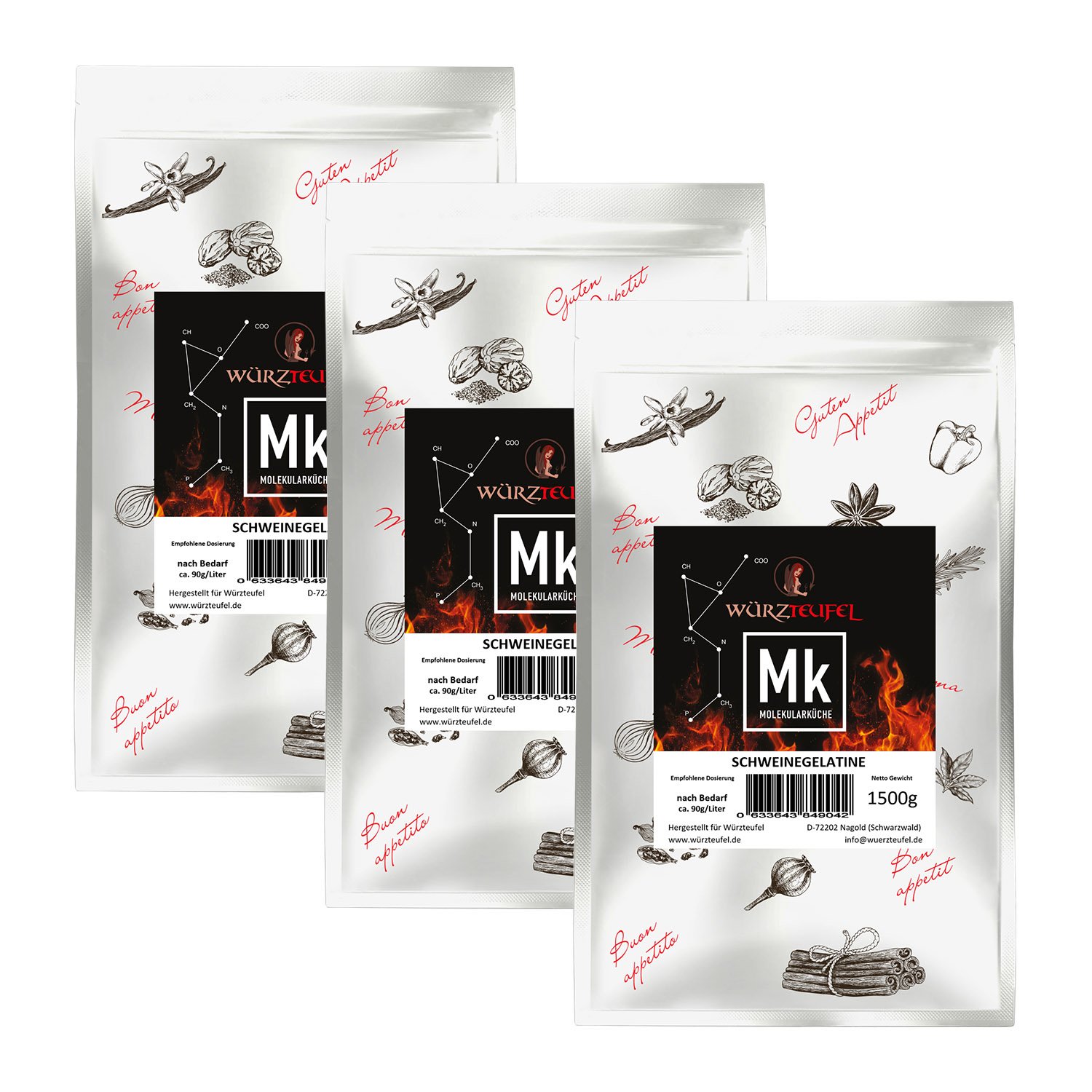 Atine porcine Gélatine 230 Bloom - Aspique pure - Poudre d'asphique soluble à froid - Qualité suisse - 3 sachets XL de 1500 g (4,5 kg)