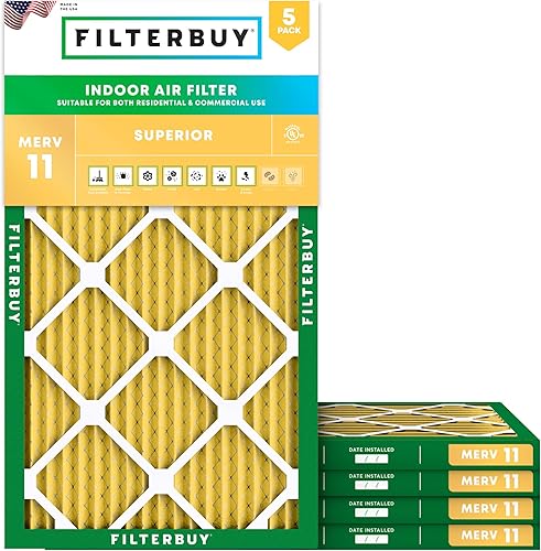 Filterbuy Filtro de aire MERV 11 de 14 x 24 x 1 pulgadas, defensa contra alérgenos (paquete de 5), filtros de aire de repuesto plisados HVAC para
