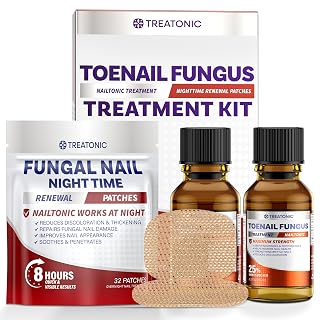 Treatonic Toenail Fungus Treatment Kit: Extra Strength Antifungal Nail Repair Solution with 25% Undecylenic Acid (30 mL) & 32 Nighttime Renewal Patches - Repairs Damaged & Restores Discolored Nails - Amazon product rated Grade A