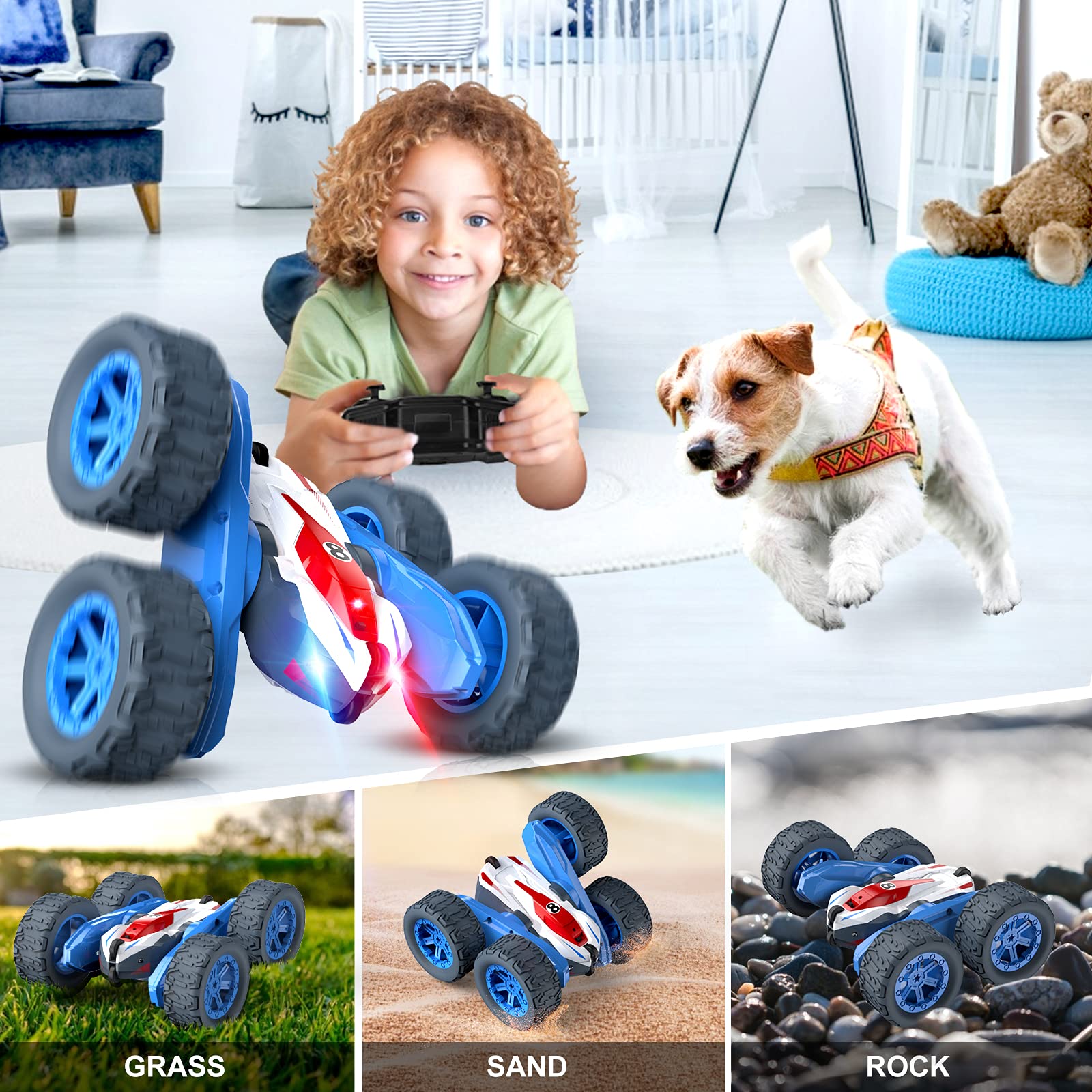 Sootouo Macchina Telecomandata Acrobatica, 4WD RC Auto Macchinina Radiocomandata Car 360° Rotazione Giochi Bambini 3 4 5 6 7 8 9 10 Anni Regalo Bimbo Pasqua Compleanno Giocattolo All'Aperto Giardino