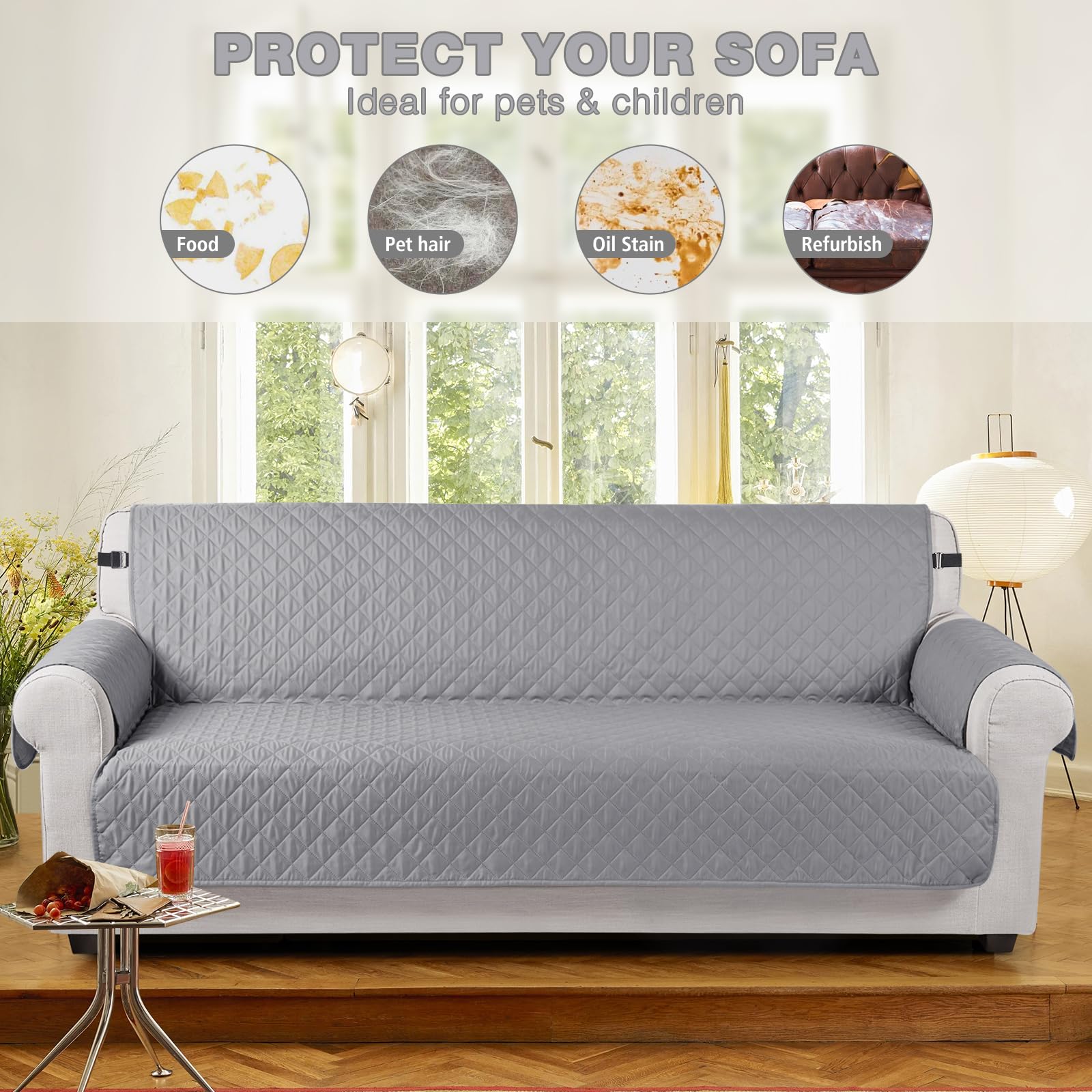 TAOCOCO Copridivano Poltrona Impermeabile Divano Protector Slipcovers (Grigio scuro, 4 posti 195 * 218cm)