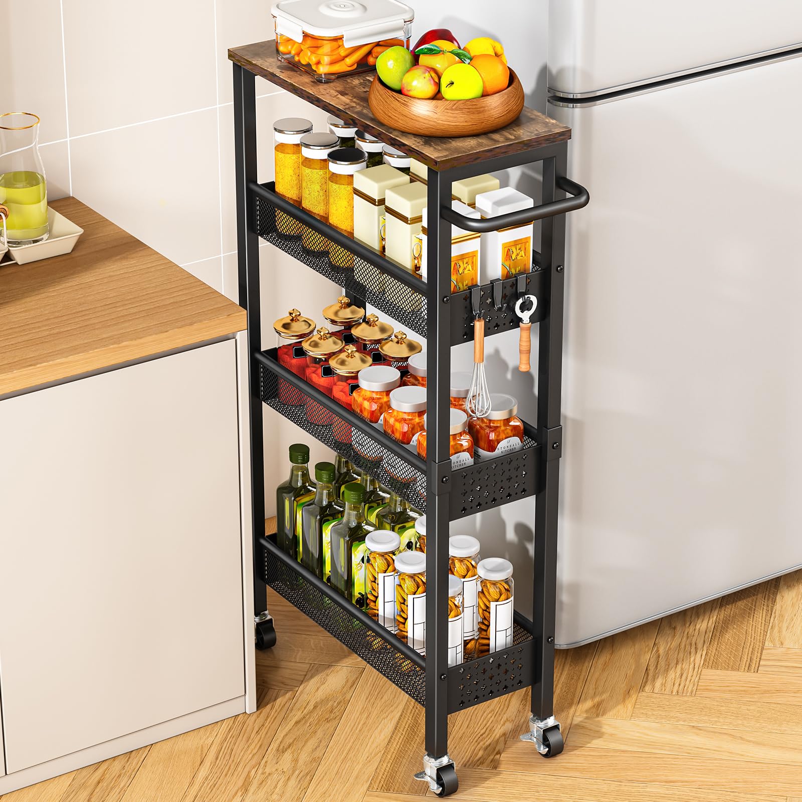Vivihomety 4-Tier Slim Utility Rolling Laundry Cart