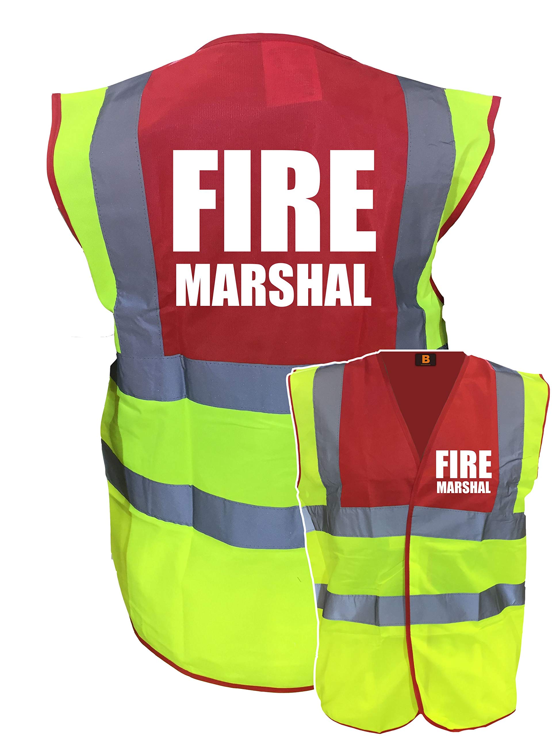 Premium BIG Fire Marshal Yellow Red Hi Vis Viz Reflective Safety Vest Waistcoat, Reflective High Visibility, Printed By Brook Hi Vis,