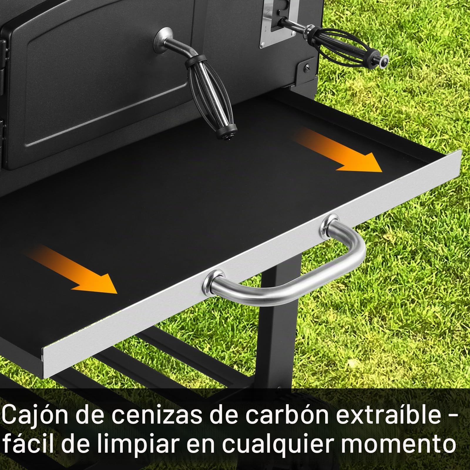 LIFERUN Parrilla Barbacoa Carbon con Tapa, XXL BBQ Smoker, Parrilla con Carrito, con 2PCS Ruedas, Termómetro, Barbacoa de Carbon para Camping y Jardín, 138x155x61 cm