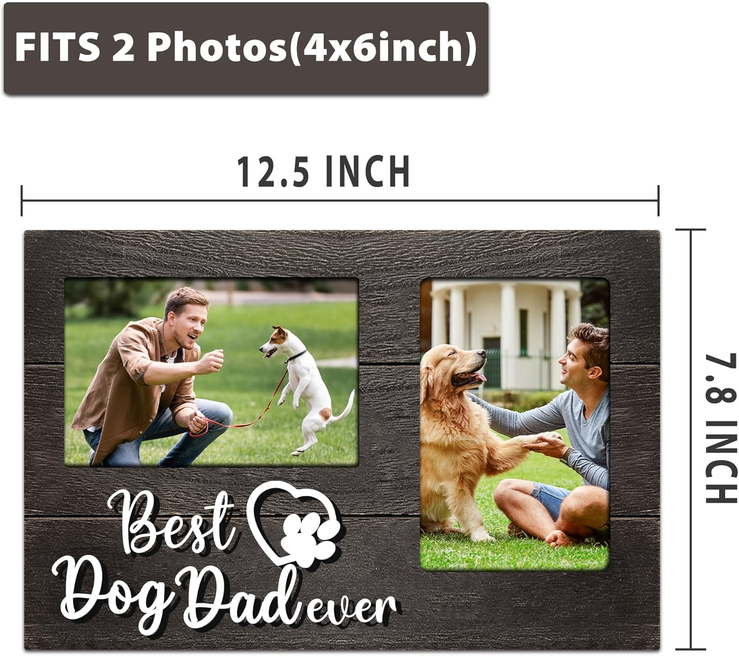 Dog Dad Gifts for Men, Christmas Dog Dad Gift 3D Photo Frame Hold 4x6 Inches Two Photos, Birthday Gift for Dog Lovers - Image 3