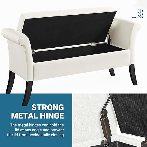 Miniatura 7 de Yaheetech Banco de almacenamiento para entrada, banco de ventana de lino con brazos enrollados para dormitorio, asiento de ventana, color blanco