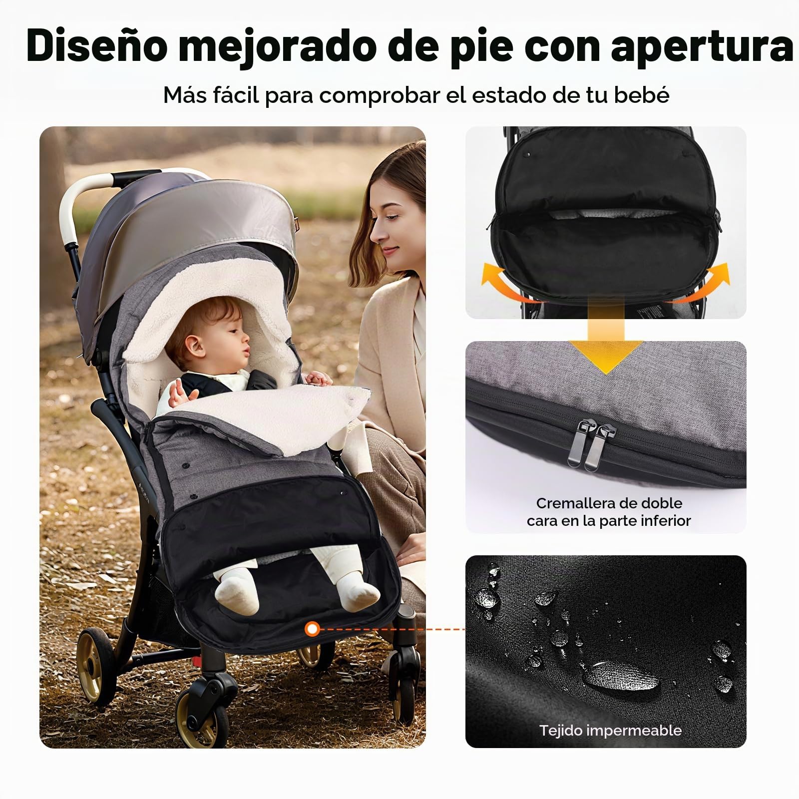 auvstar Saco Silla Paseo Universal,Saco Silla De Paseo,Invierno Silla Paseo,Antideslizante,Resistente Al Viento y Abrigado,Desmontable,Apto Para Varios Tipos De Cochecitos (Gris)