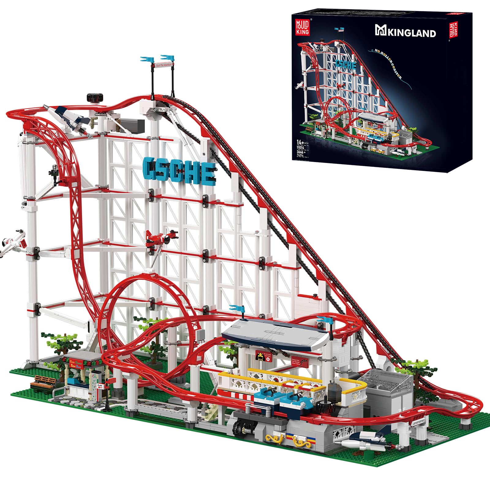 Mould King 11014 Loop Coaster Klemmbausteine Bausteine Kit, Looping-Achterbahn Vergnügungspark Untersetzer mit Motor, Roller Coasters Bauset für Teenager 14+/Erwachsene (3646+ Teile)
