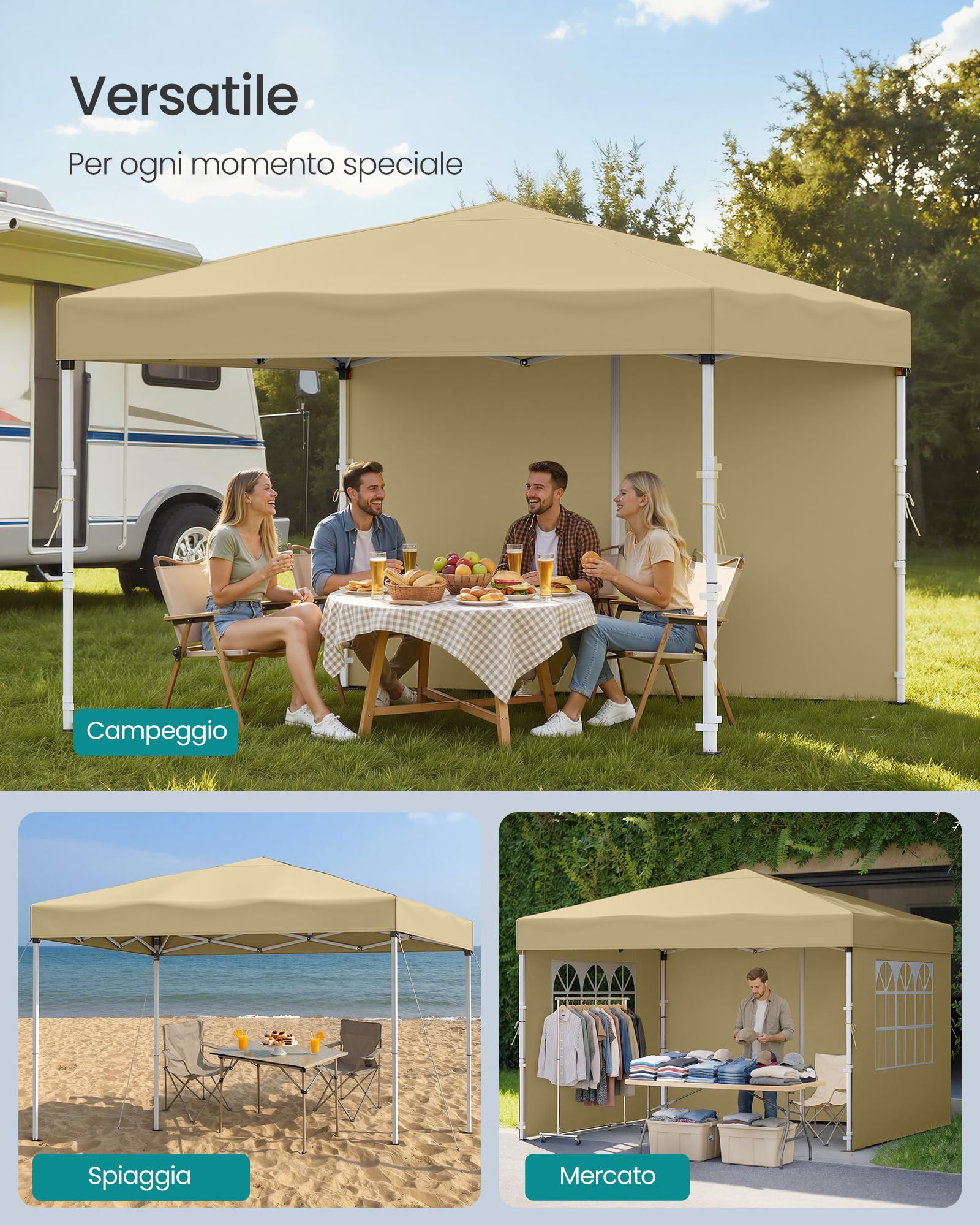 SONGMICS Gazebo Pieghevole 3x3 m Beige GCT104LZ01