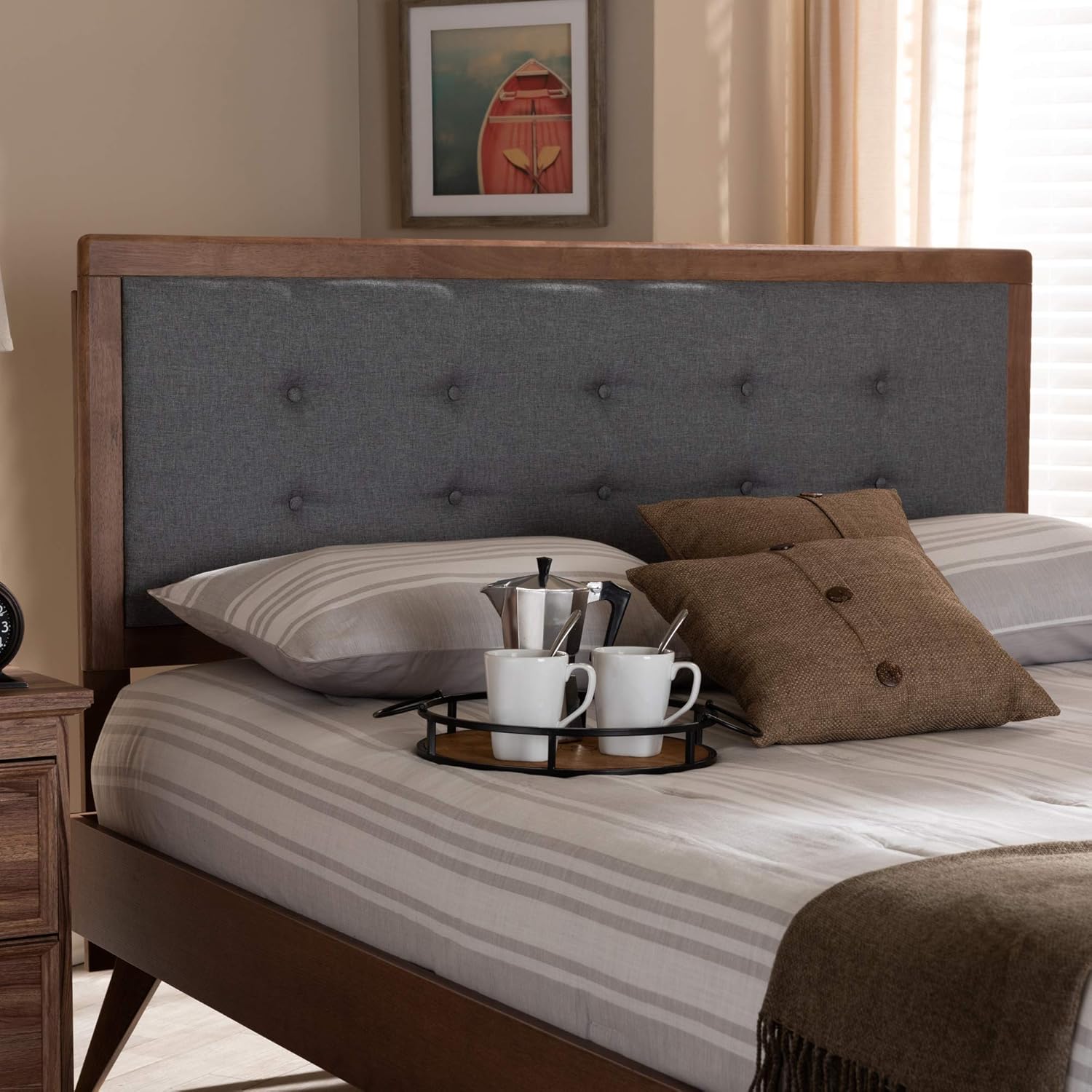 Baxton Studio Headboards, Queen, Dark Gray/Walnut