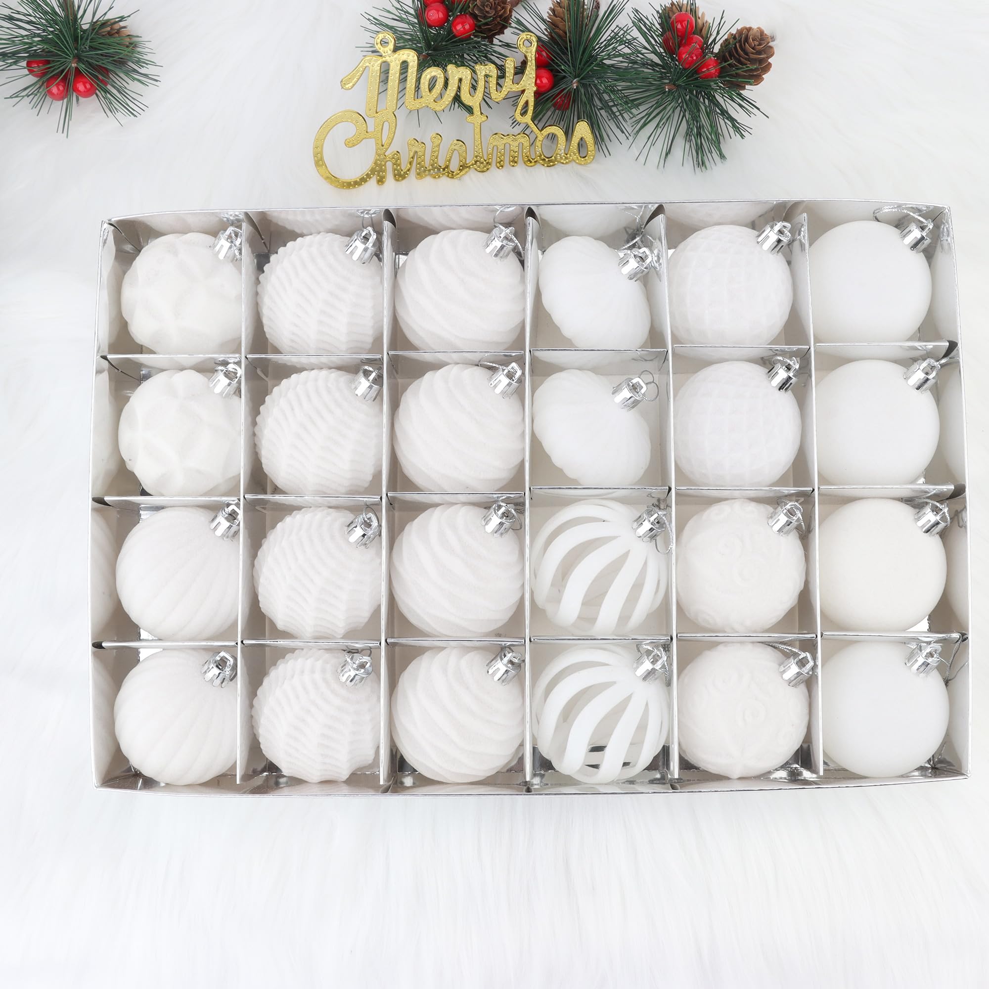24 palline di Natale in velluto color crema, decorazioni per albero di