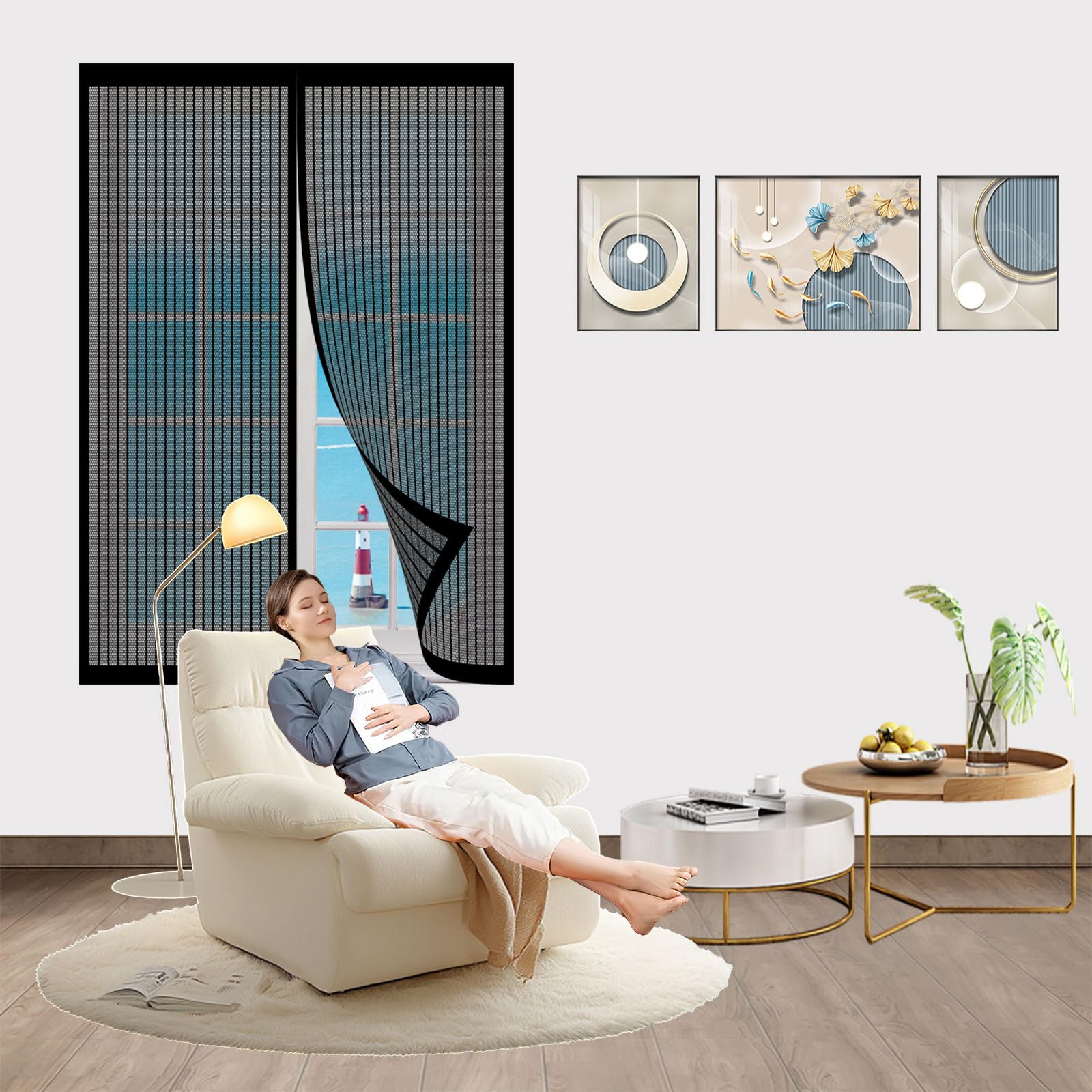Moustiquaire automatique a aimants puissants rideau noir 124 x 240 cm