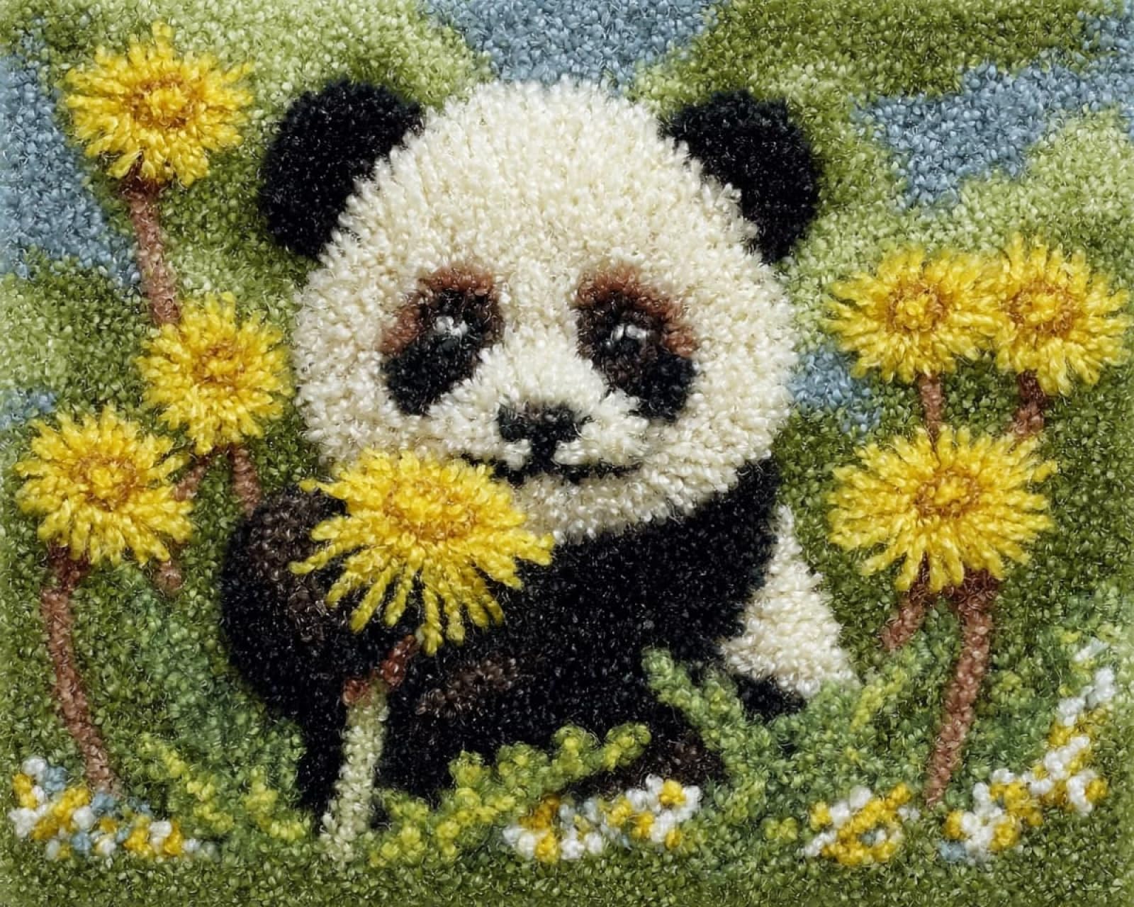 Wallphantom DIY Latch Hook Rug Kit,Pandas and Dandelions,Latch Hook Kits for Adults,Home Carpet Rug Making,Needlework Crafts Rug for Home Decor,60x90cm