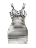 Women's Striped Tank Dress Twist Front Sleeveless Summer Bodycon Mini Dresses