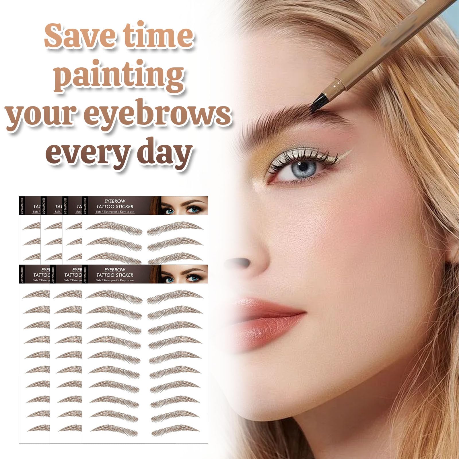 AWAVM 7Sheets/77Pairs 4D Hair-Like Tattoo Stickers Waterproof Natural Fake Eyebrow Stickers,Long Lasting Eyebrow Grooming Shaping Perfect for Women and Girls (Brown-07) - Image 3