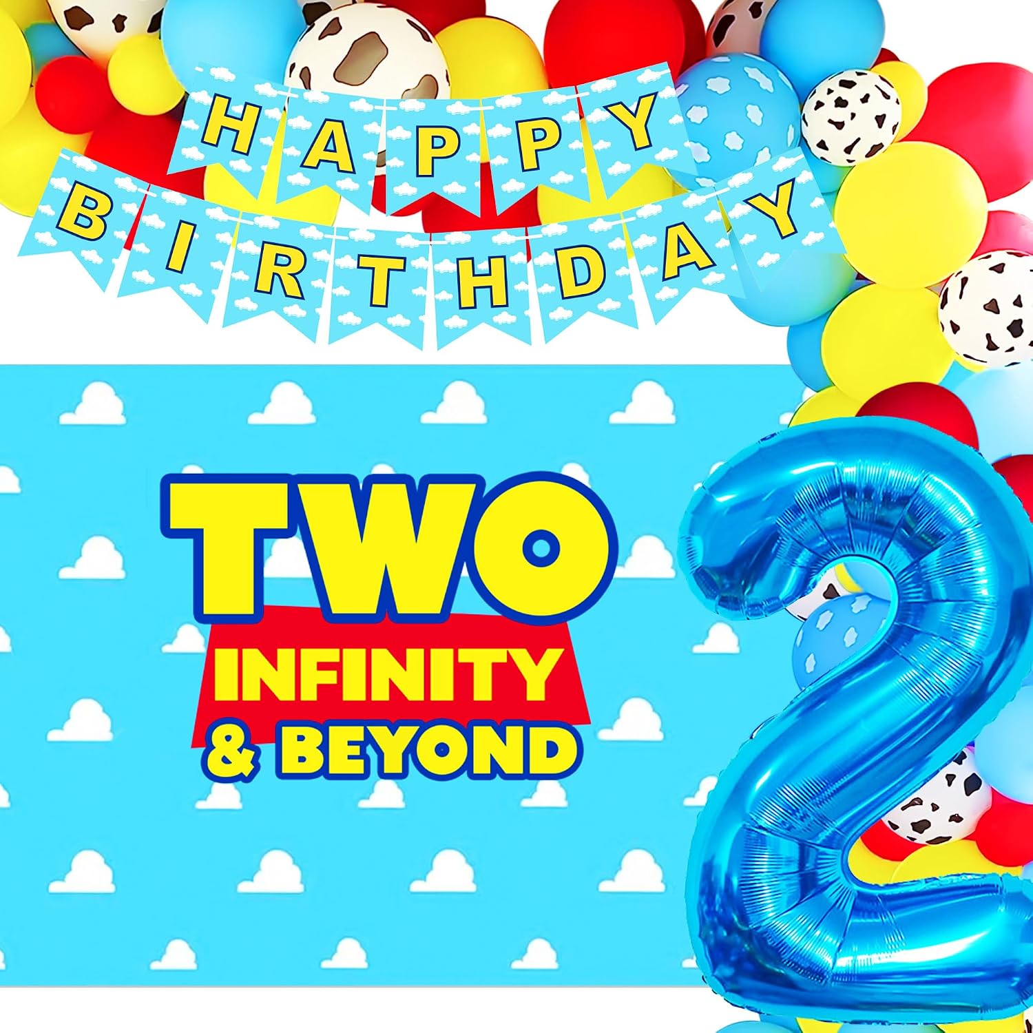 LaVenty Two Infinity and Beyond Birthday Decorations 2nd Birthday Balloon Garland Arch Backdrop Banner Cake Topper for Boy
