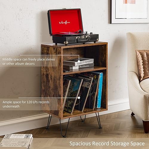 Miniatura 3 de Armario para tocadiscos, soporte giratorio con estación de carga, mesa auxiliar de almacenamiento de discos de vinilo Lagre para sala de estar,