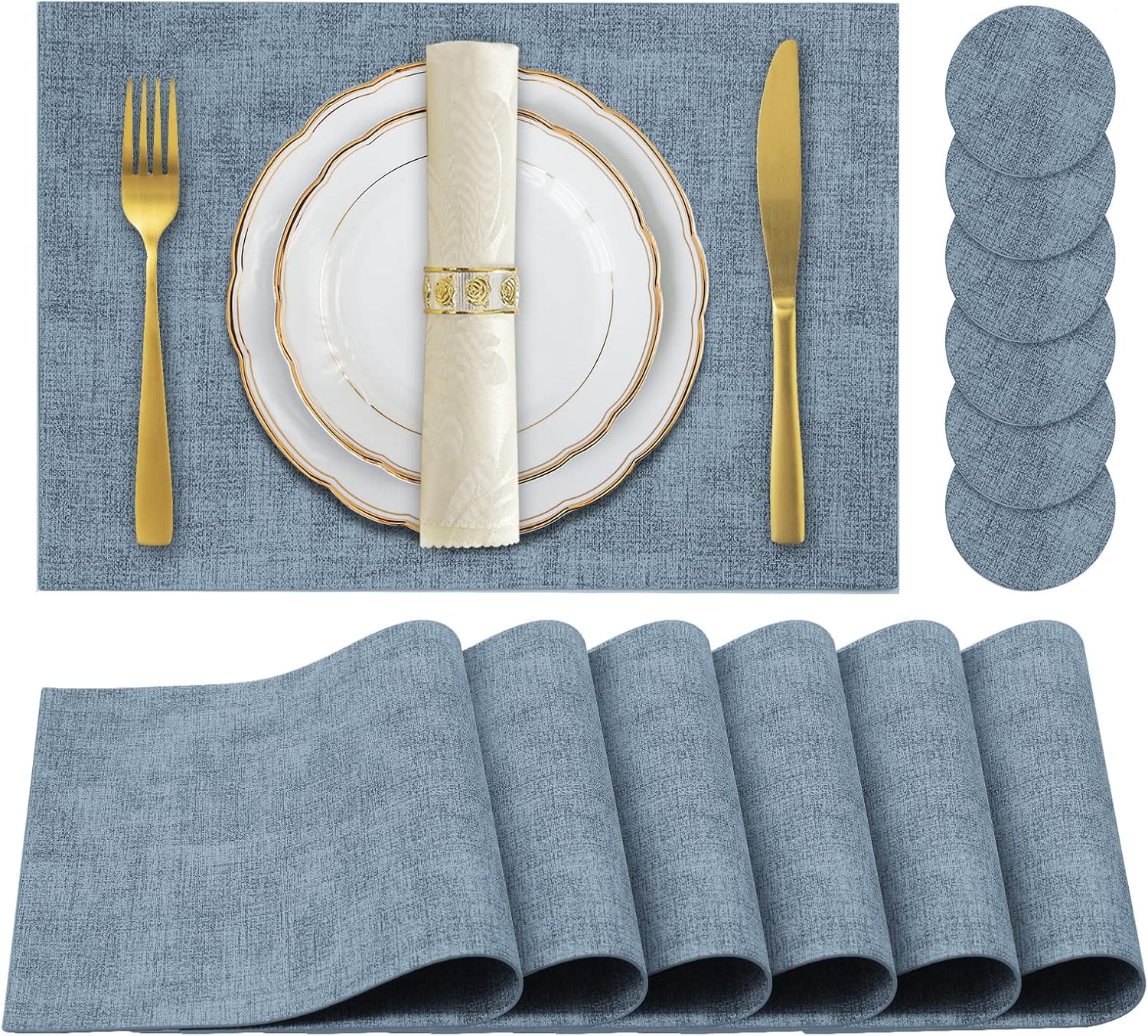 JUCCWARM Faux Leather Placemats Set of 6,Heat Resistant