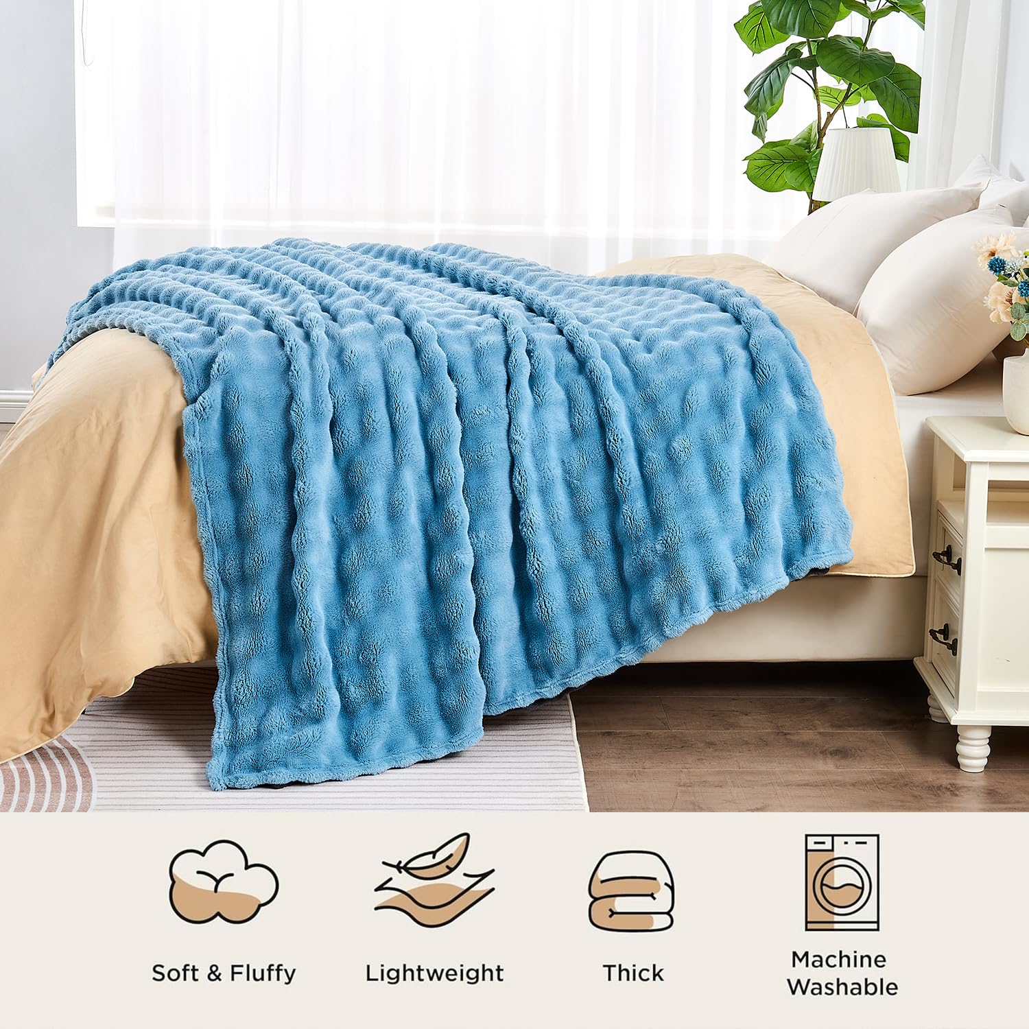 Wajade Fluffy Flannel Blanket White Faux Fur Bed Throw Super Soft Warm Large Blanket for Bed Sofa Car 127X153CM - Image 4