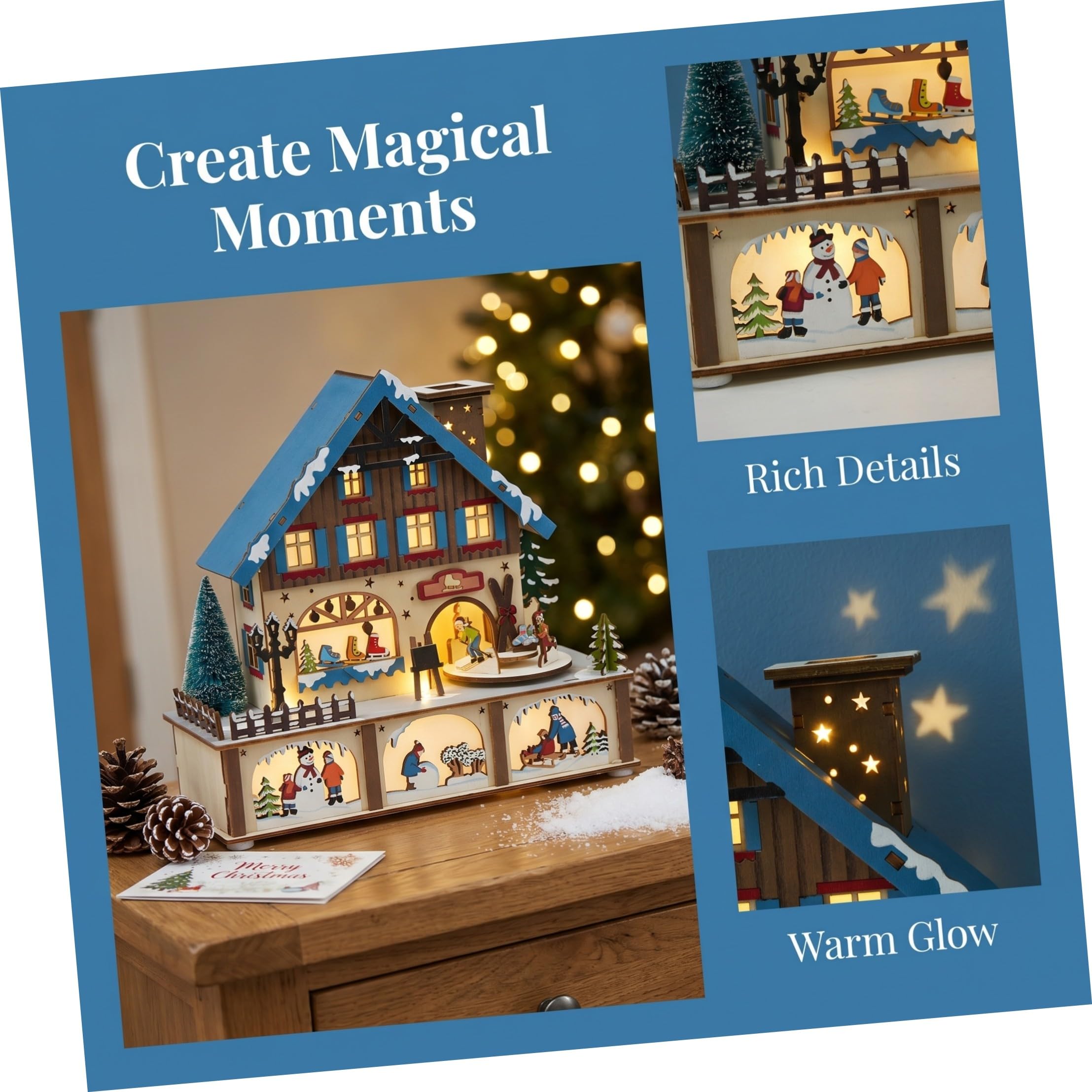 TOYANDONA Decorazione Natalizia in Legno con LED Luminoso Casa di Natale Piccola per Interni Festa