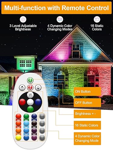Miniatura 3 de ZUCKEO Luces de Paisaje que Cambian de Color de 12W RGB de Bajo Voltaje Iluminación de Paisaje Control Remoto, Foco LED Impermeable para Exteriores