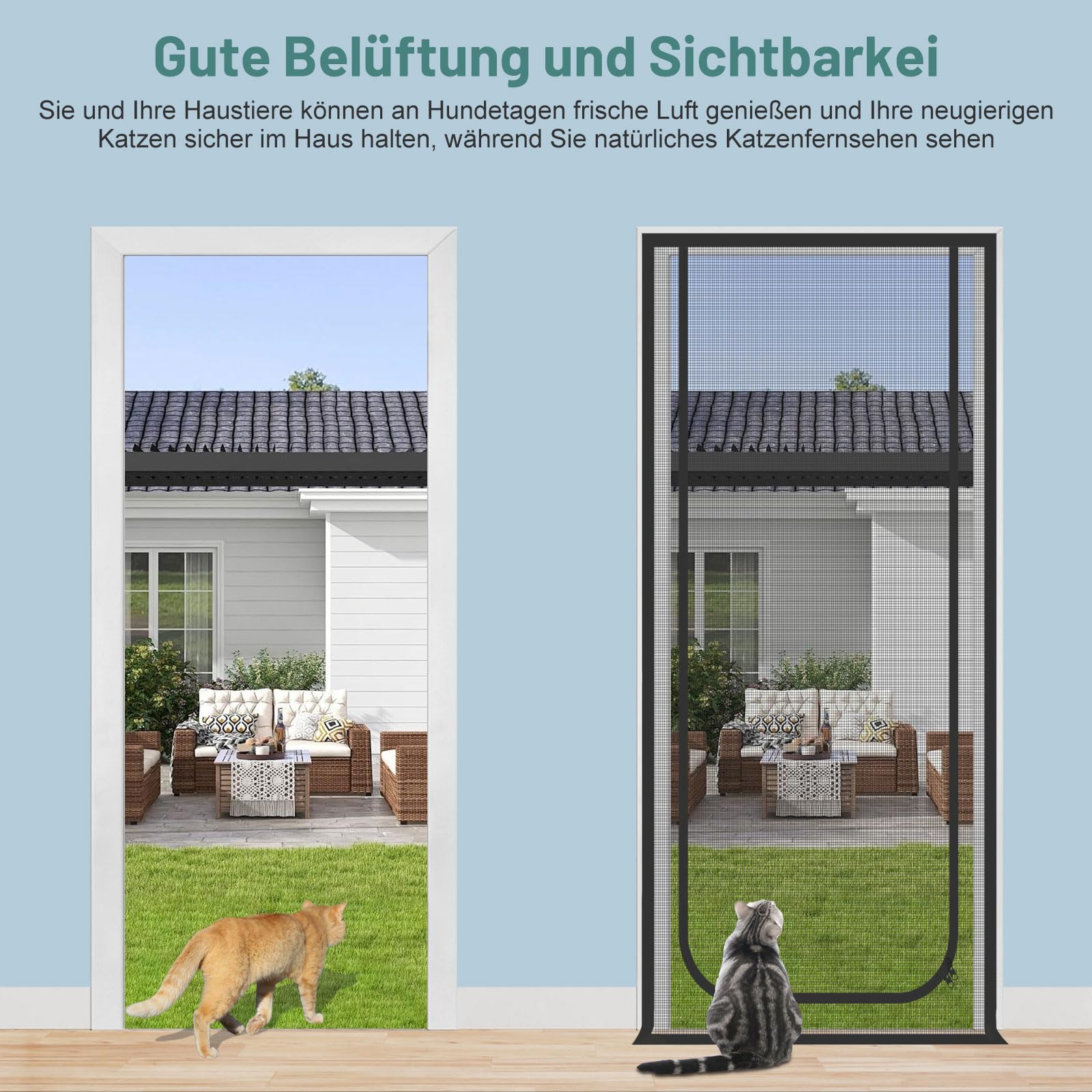 Katzengittertür, verstärkte Maschendrahtgittertür für die Einführung Neuer Katzen, Haustiere drinnen halten, Kratzfest, Reißverschluss, Schwarz (Passend für Türrahmenmaße: 80cm x 200cm)