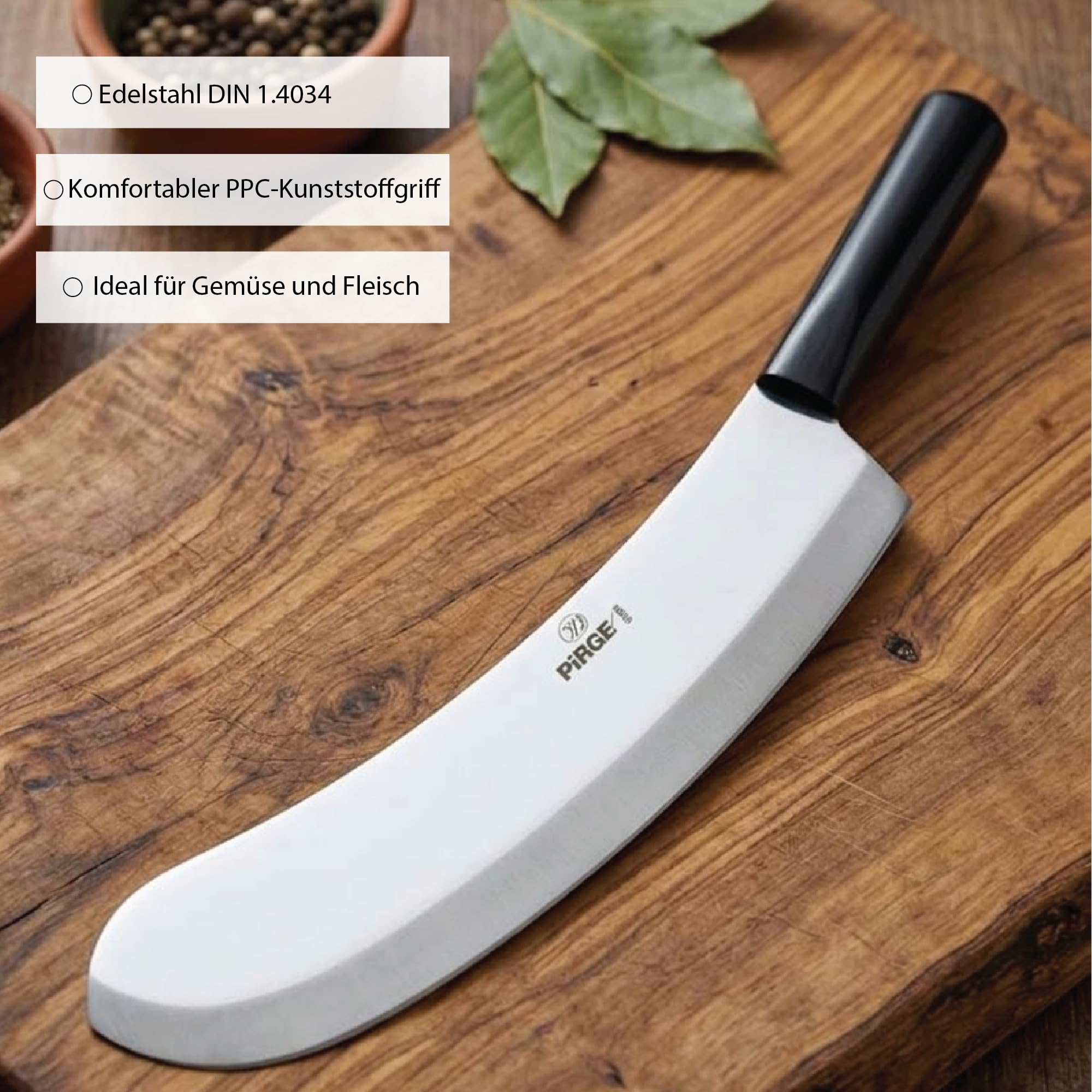 Pirge Ecco Wiegemesser 55 cm Schwarz Einschneidig Edelstahl Profi Küchenmesser Metzgermesser