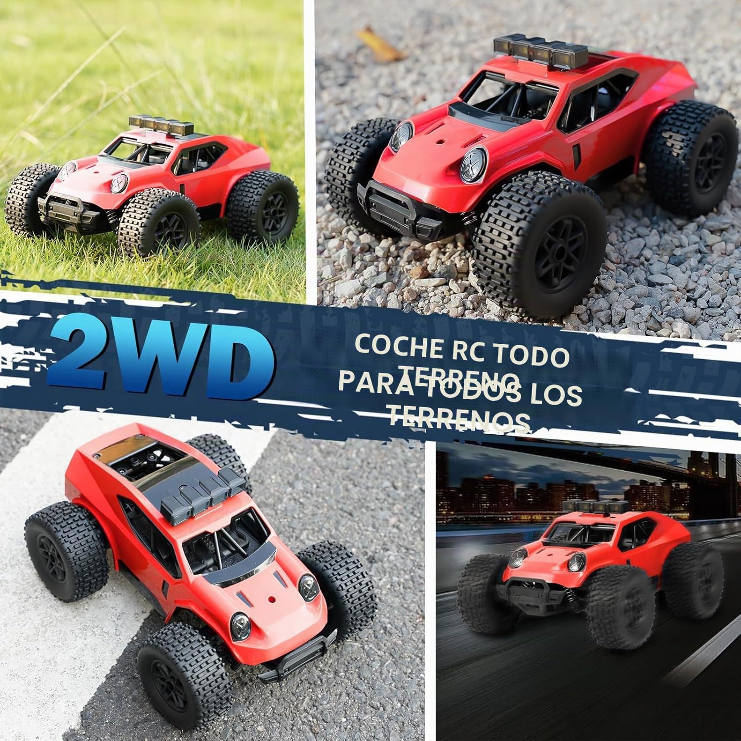 Kizeefun Coche teledirigido, 2,4 GHz 1/20 RC Auto Todoterreno 20 km/h Todos los terrenos, Juguete eléctrico, Coche Todoterreno RC con 2 baterías de reproducción y Faros LED Regalo Pascua para niños