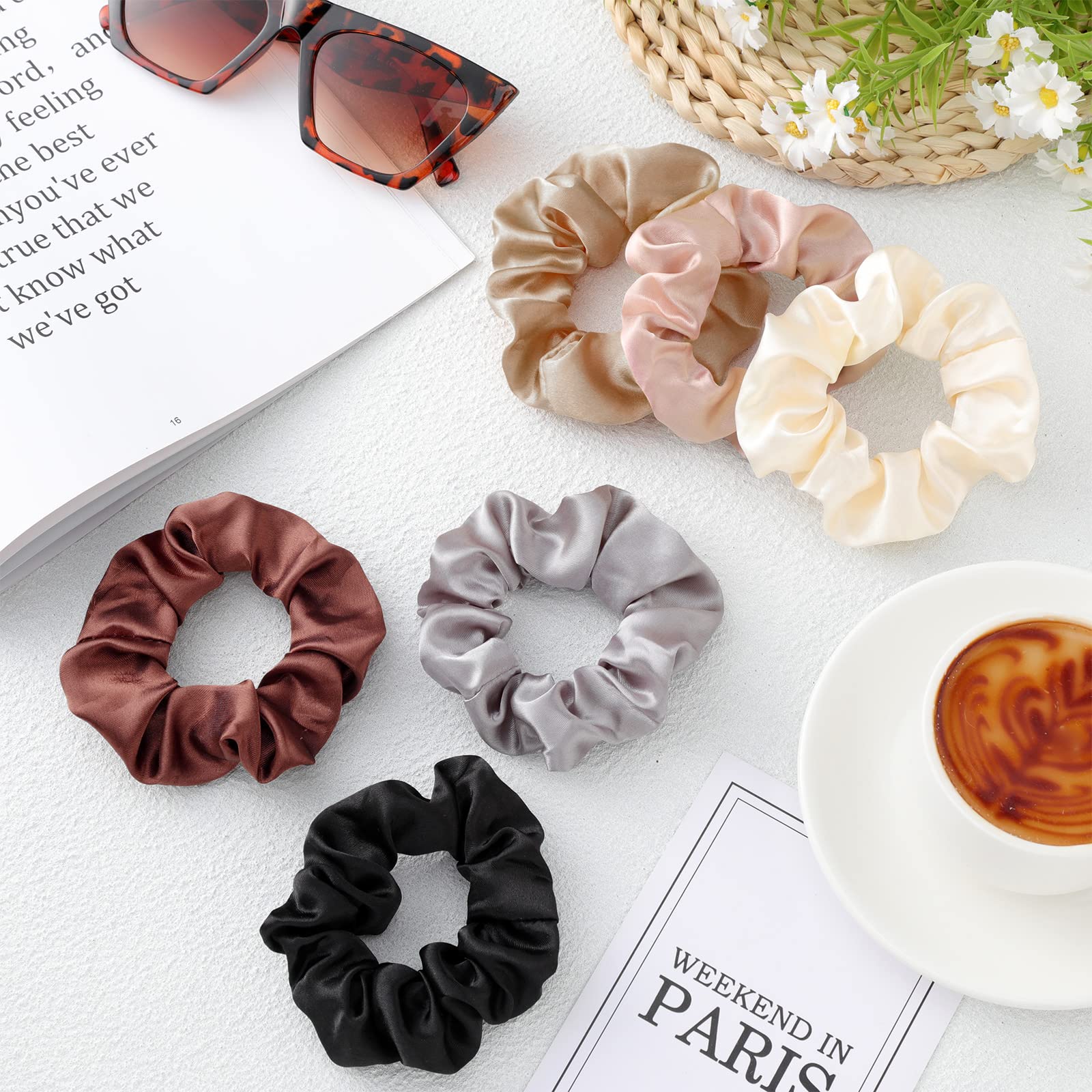 Satin Scrunchies Silky Hair Ties Ponytail Holders 24 Pack Elegant Hair 24 Pcs Silk Hair Scrunchies, Soft Satin Ponytail Holders for  main image 3