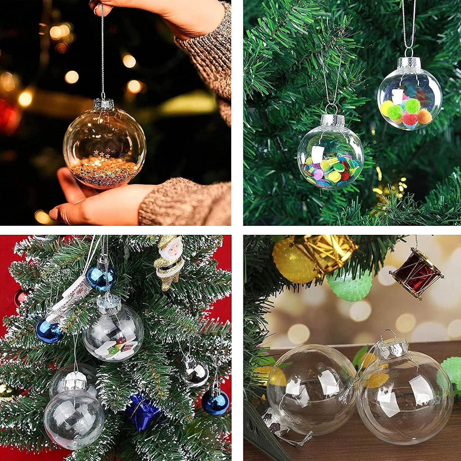 10PCS 3.15 Inch Removable Top Clear Hanging Ornaments Ball,Clear Plastic Fillable Balls Ornament, DIY Plastic Ornaments Round Balls, Perfect for Halloween, Christmas,Birthday, Wedding(80mm)