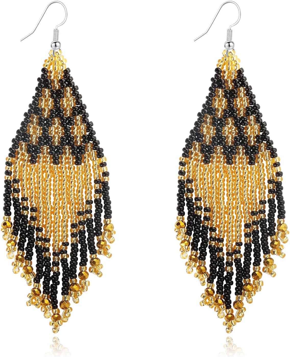Bohemian Large Long Tassel Beaded Earrings Handmade Boho Native Statement Big Fringe for Women