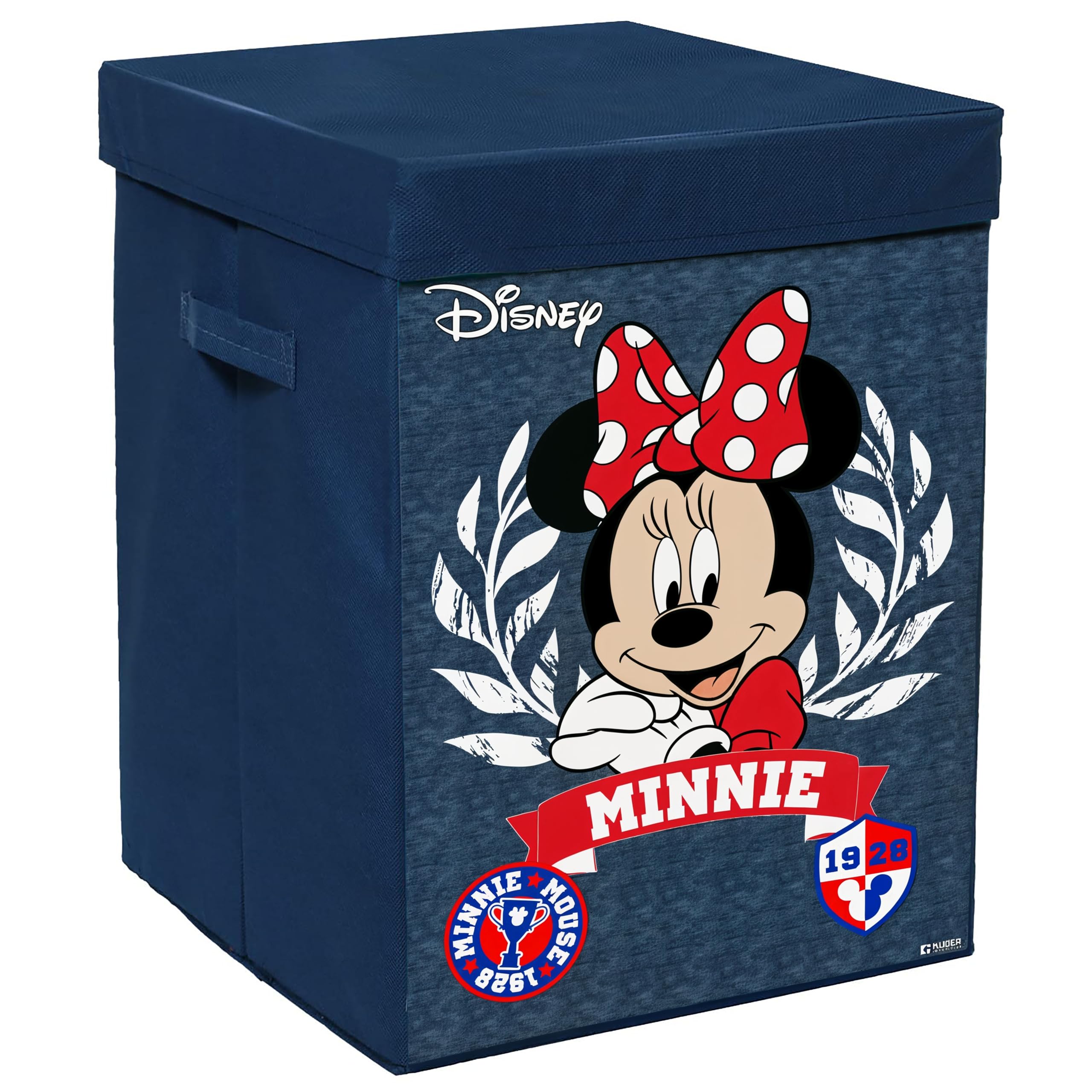 Kuber Industries Disney Minnie Print Foldable Laundry Basket|Clothes Storage Basket With Handle & Lid,60 Ltr.(Navy Blue)-image-29