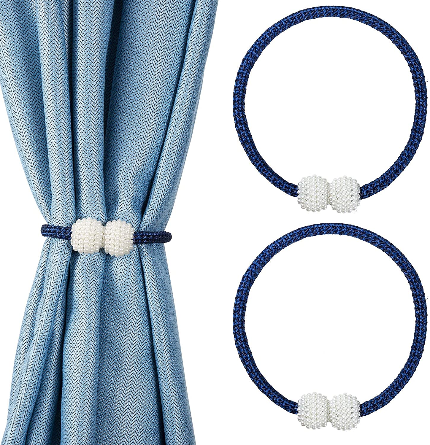Home Cloud Magnetic Curtain Tiebacks Convenient Drape Tie Backs - Pearl Decorative Rope Holdback Holder for Window Drapries Color Multi (1pair 2 pcs) (L.Pink) — Amazon image 6