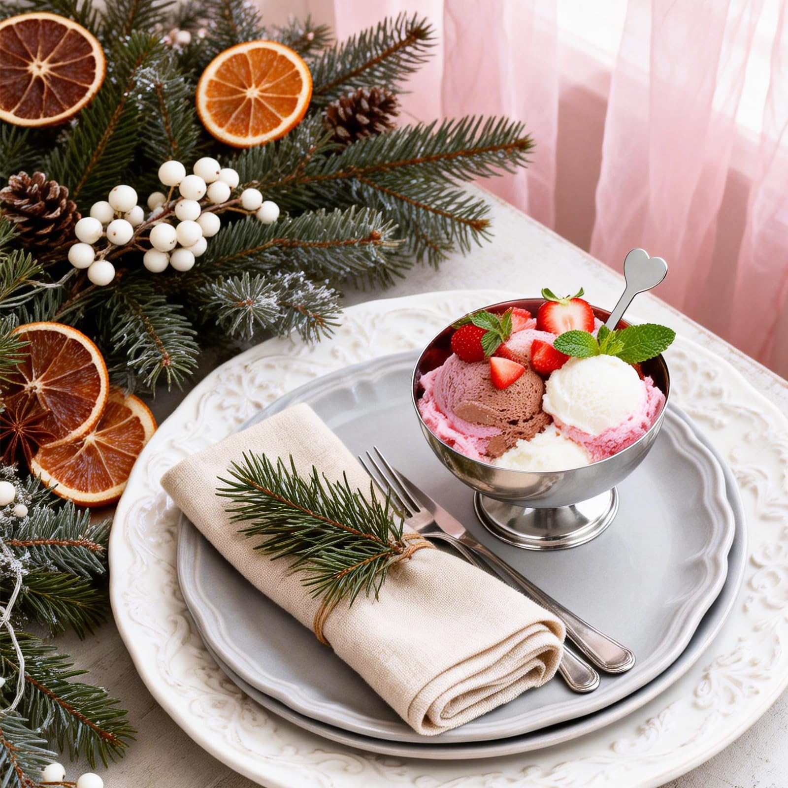 Buachois 8 Juegos Vaso de Helado de Acero Inoxidable Copa de Helado Cuencos Tazas de Postre Yogur con Patas Redondas Plateado Tazas Pudín Reutilizable con Tenedor para Postre Sundae Frutas Pie Postres