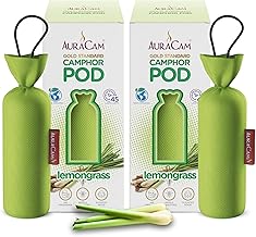 AuraCam Gold Standard Camphor Pod Cone (Lemongrass) - Set of 2 - Pod Air freshener For Room, Car, Bathroom, Office & Toilet | Long-Lasting Cone for Home