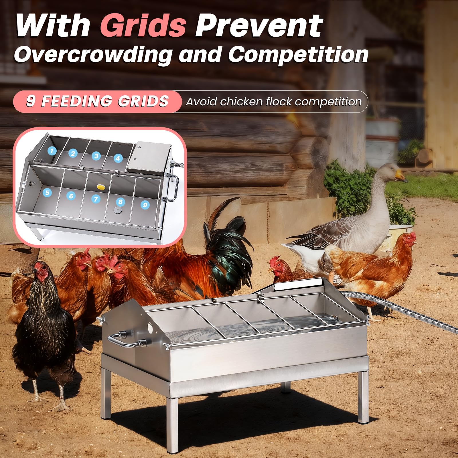 Bebedero y alimentador automático 2 en 1 para pollo, alimentador de agua de pollo de acero inoxidable con válvula flotante, dispensador de agua de llenado automático para aves de corral