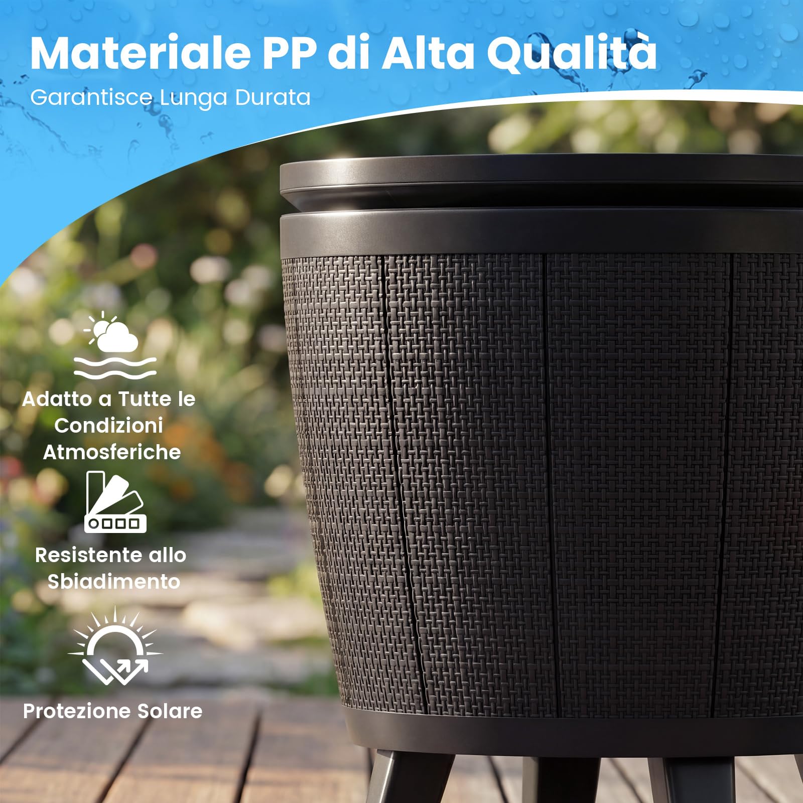 COSTWAY 2 in 1 Tavolino Frigo 38L da Esterno, Secchiello Ghiaccio Regolabile in Altezza 49 x 59-84H cm, Tavolo Bar con Tappo di Drenaggio, per Piscina, Cortile e Campeggio (Nero)
