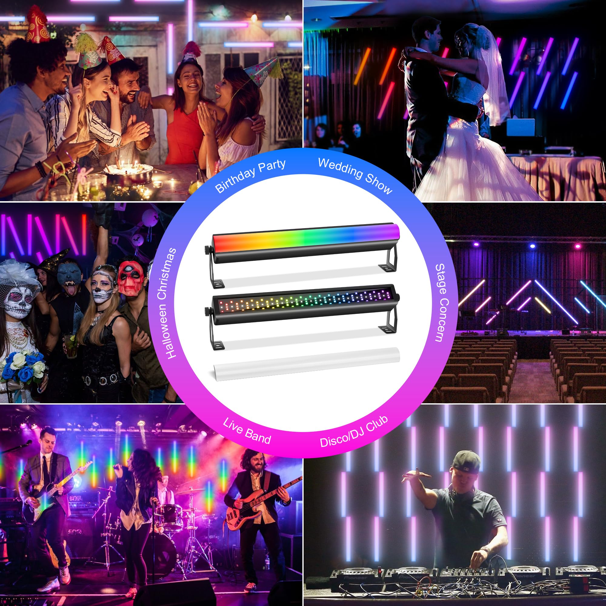 Barra de luces LED para escenario, 40 W, 108 LED RGB+W, DMX, barra de luces con cubierta desmontable, 2 en 1, píxeles y efectos de iluminación estroboscópica por control remoto DMX512
