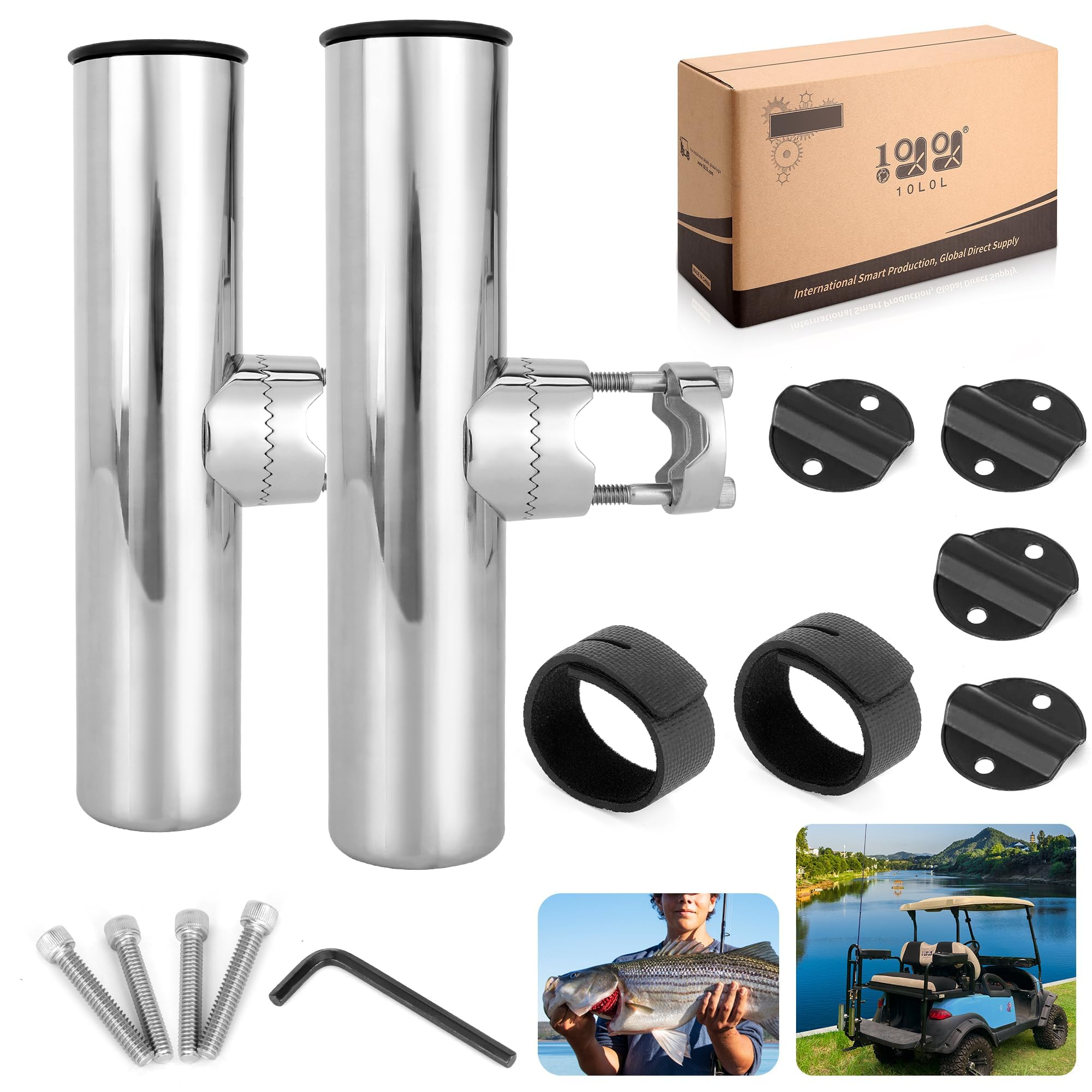 10L0L Golf Cart Fishing Rod Holder, Stainless Steel Rod Holder Side Mount 7/8 Inch to 1 Inch for Yamaha, EZGO, Club Car DS / Precedent (2 Pack) : Sports & Outdoors