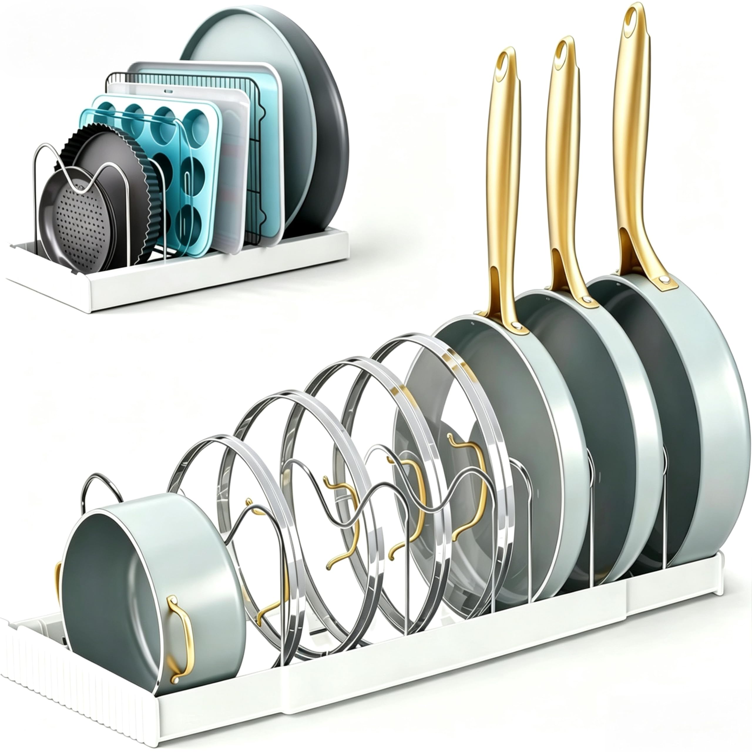 Expandable Pots lid and Pans Holder Rack with 7 Adjustable ,White(1pcs)