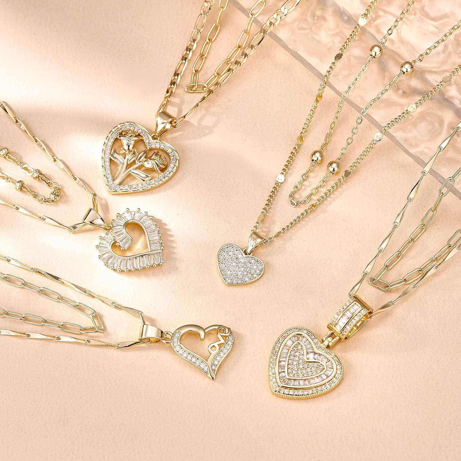 Heart Necklaces for Women Trendy 14k Gold Plated Dainty Layered Chain Necklace Set,Cubic Zirconia Heart Pendant, Stackable Choker Jewelry Gifts for Her - Image 6