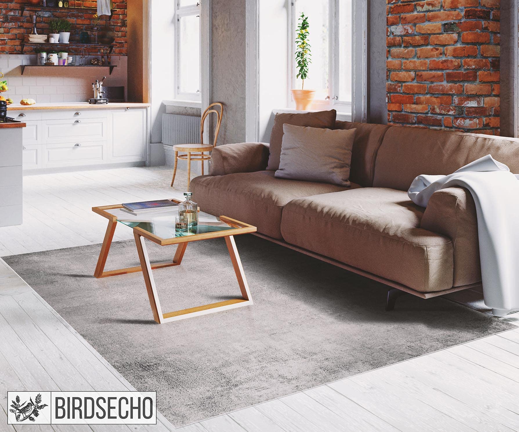 BirdsEcho Tapis en Vinyle de Bain 80x198cm De Salle à Manger PVC Tapis en LinoléumCouverture de Cuisine - Texture concrète