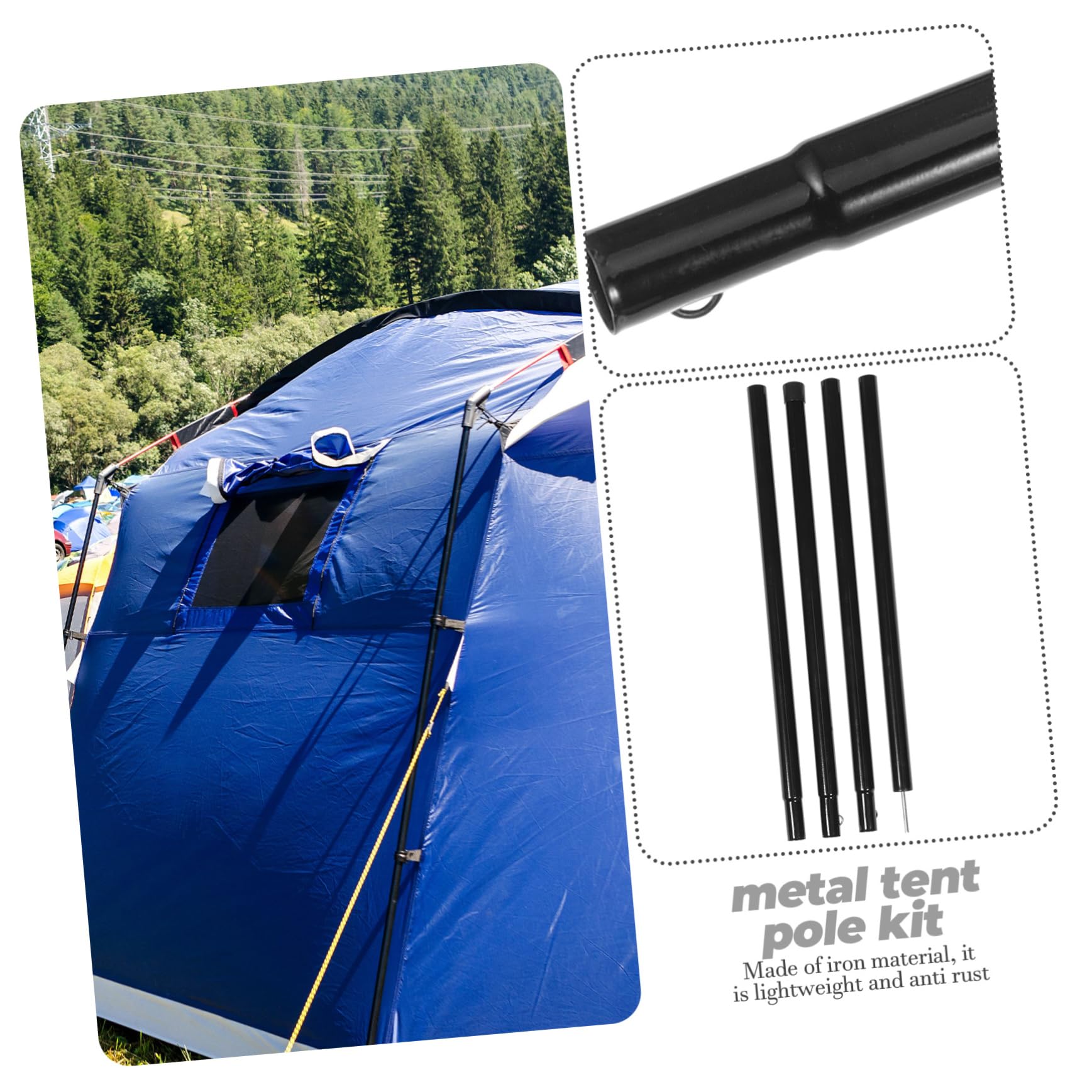 Lot de 4 Poteaux de Tente en Fer Noir, Kit de Support pour Toile de Tente, Design Épais, Facile à Ranger, pour Montage D’abris et Stabilité Accrue