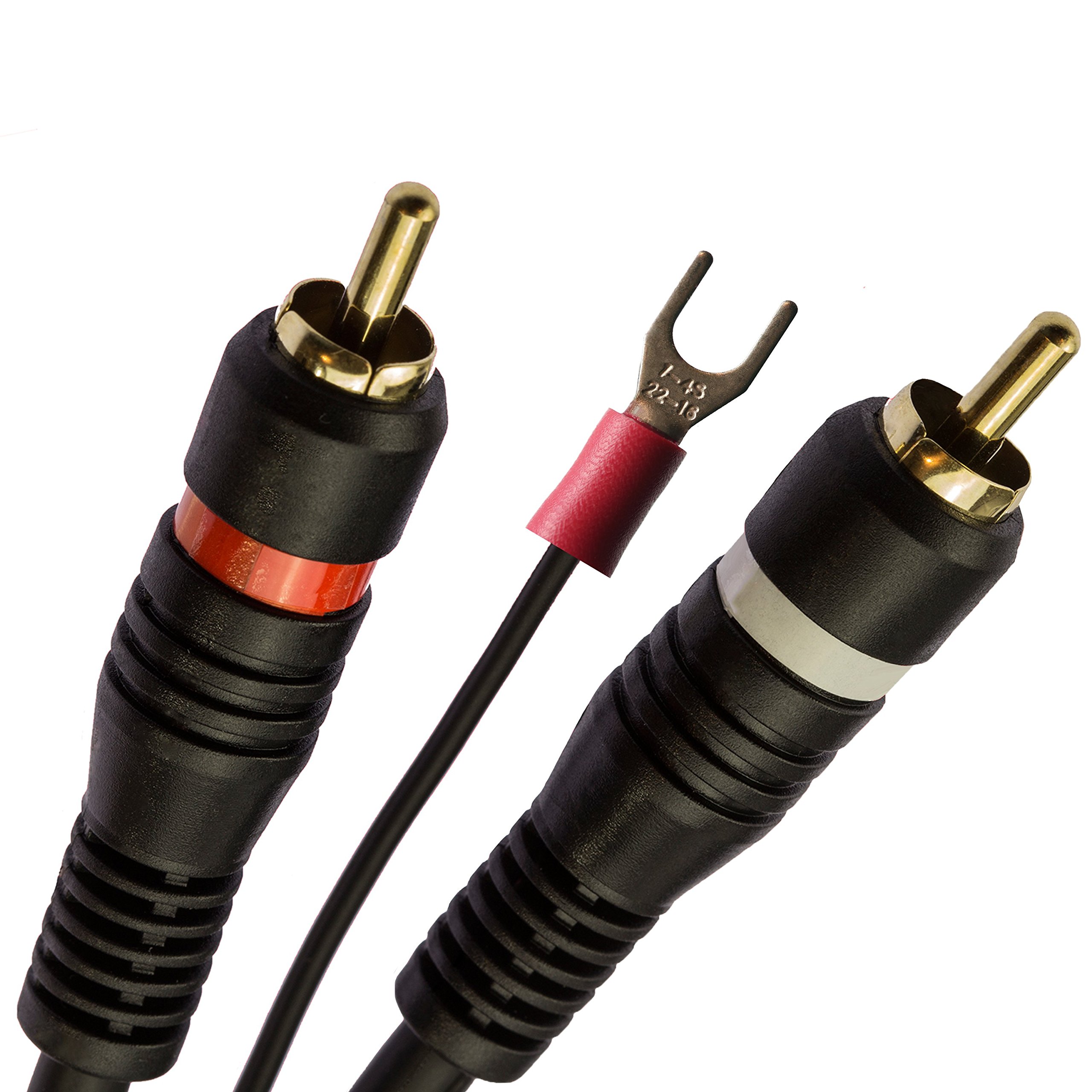 1STec 1.5m Twin Red + White Moulded RCA Plugs to Bare Wire Ends for
