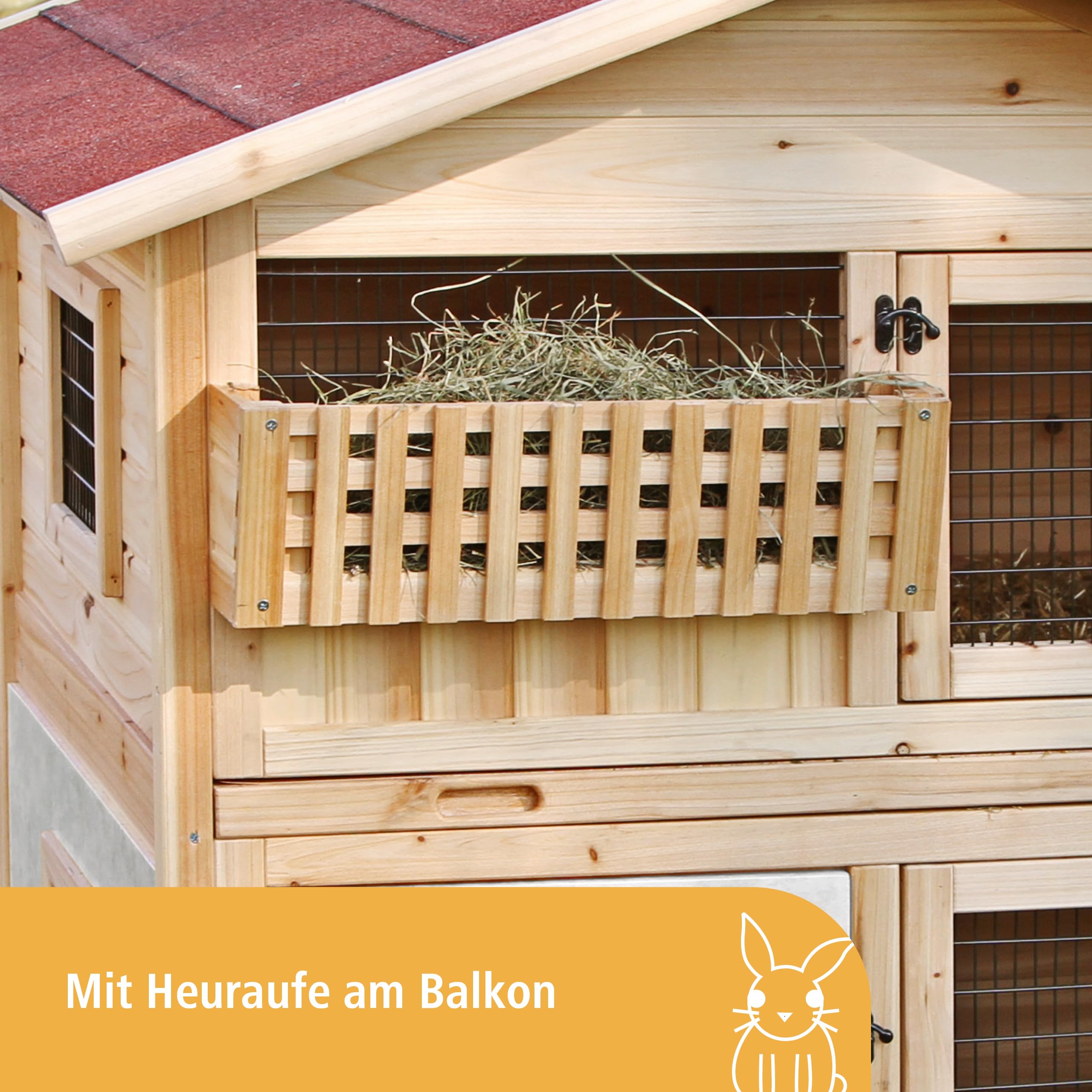 Kerbl Pet Nagerstall Tyrol Alpin, Kaninchenstall, 119x100x119cm, Holz, Metallgitter, Hasen, Kaninchen, Meerschweinchen, Hüttendesign, höhenverstellbar