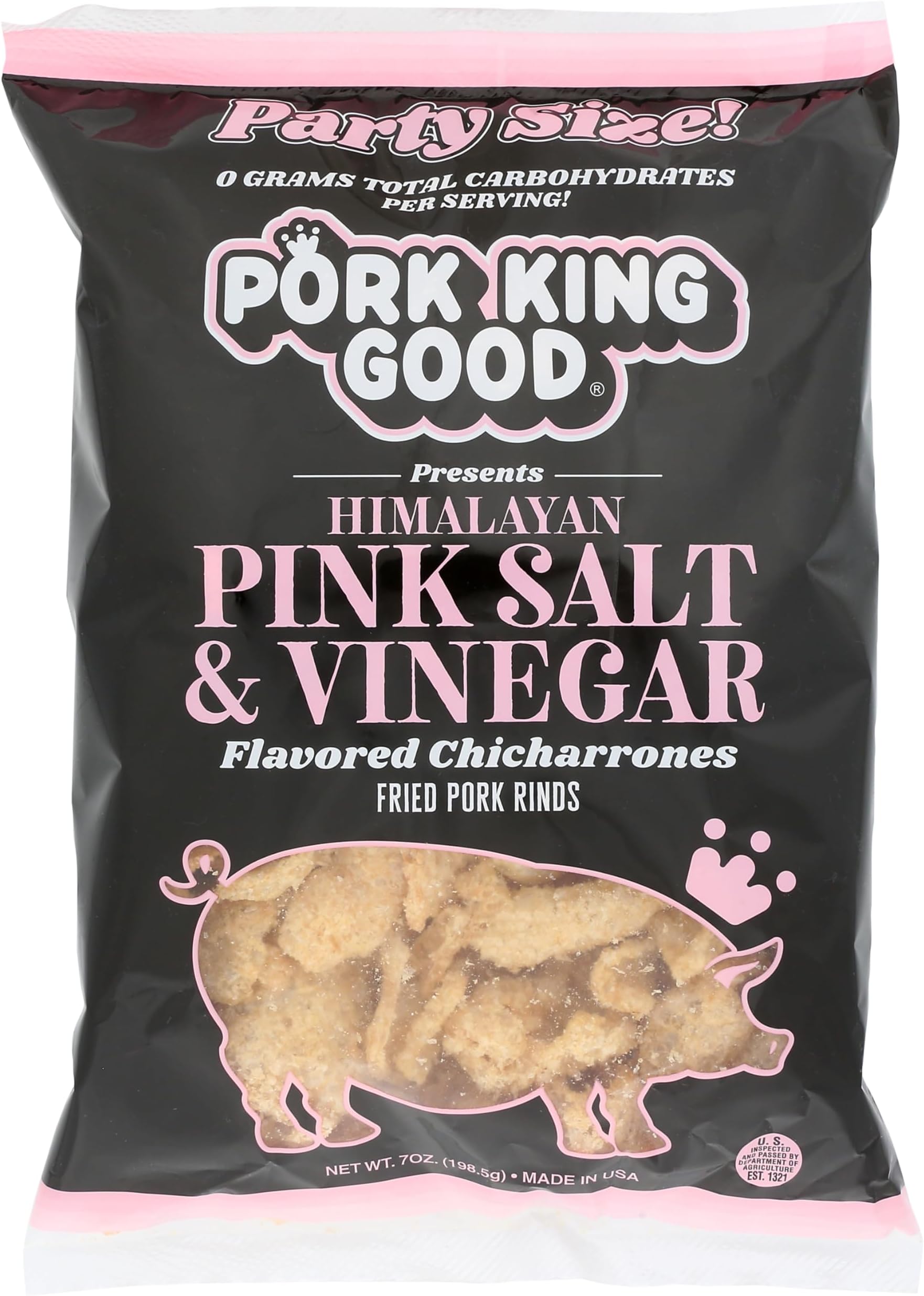 Himalayan Pink Salt & Vinegar Pork Rinds 7 OZ FAMILY SIZE (Chicharrones - Keto Snacks)
